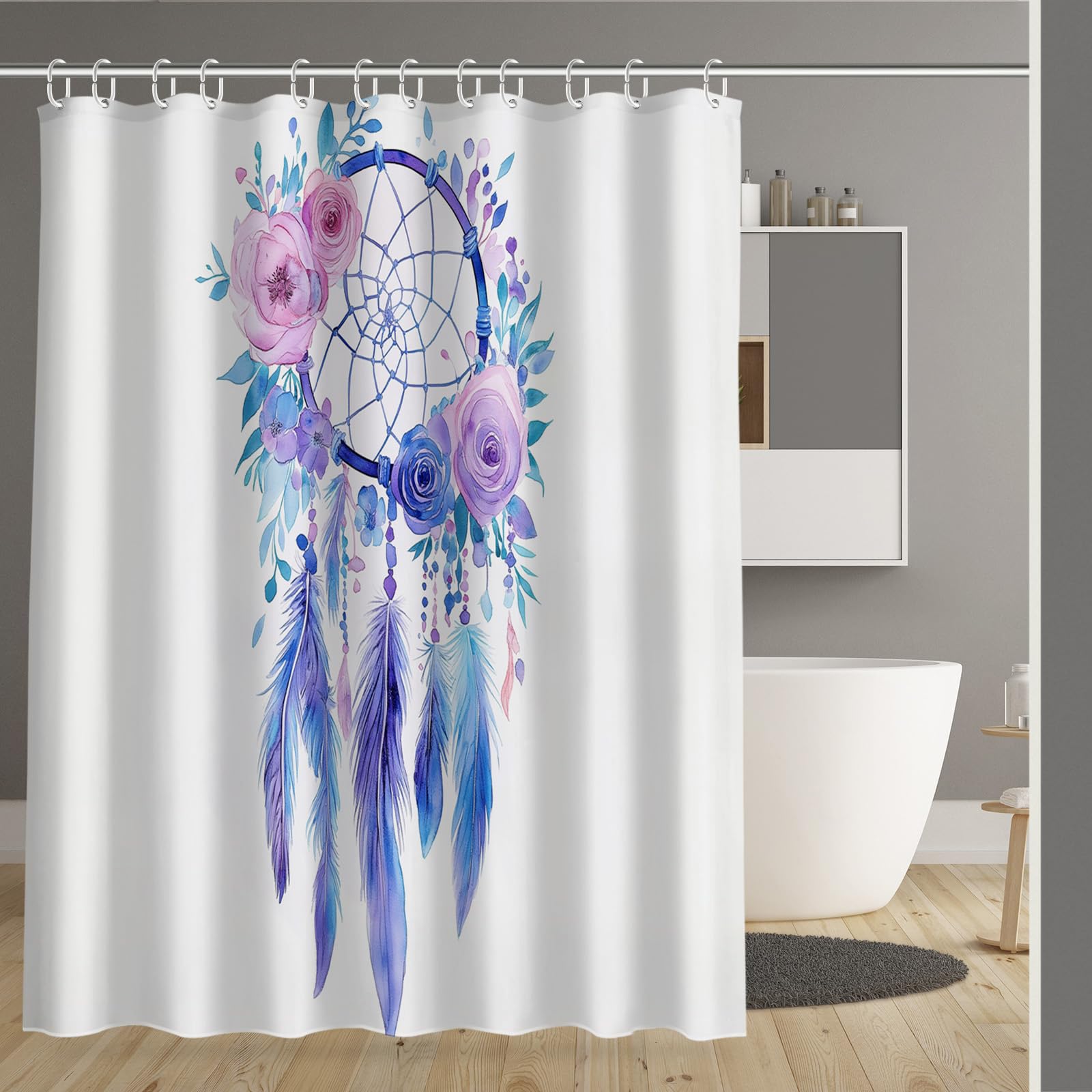 Rideau de douche tissu attrape-rêves pour une salle de bain saine et sereine