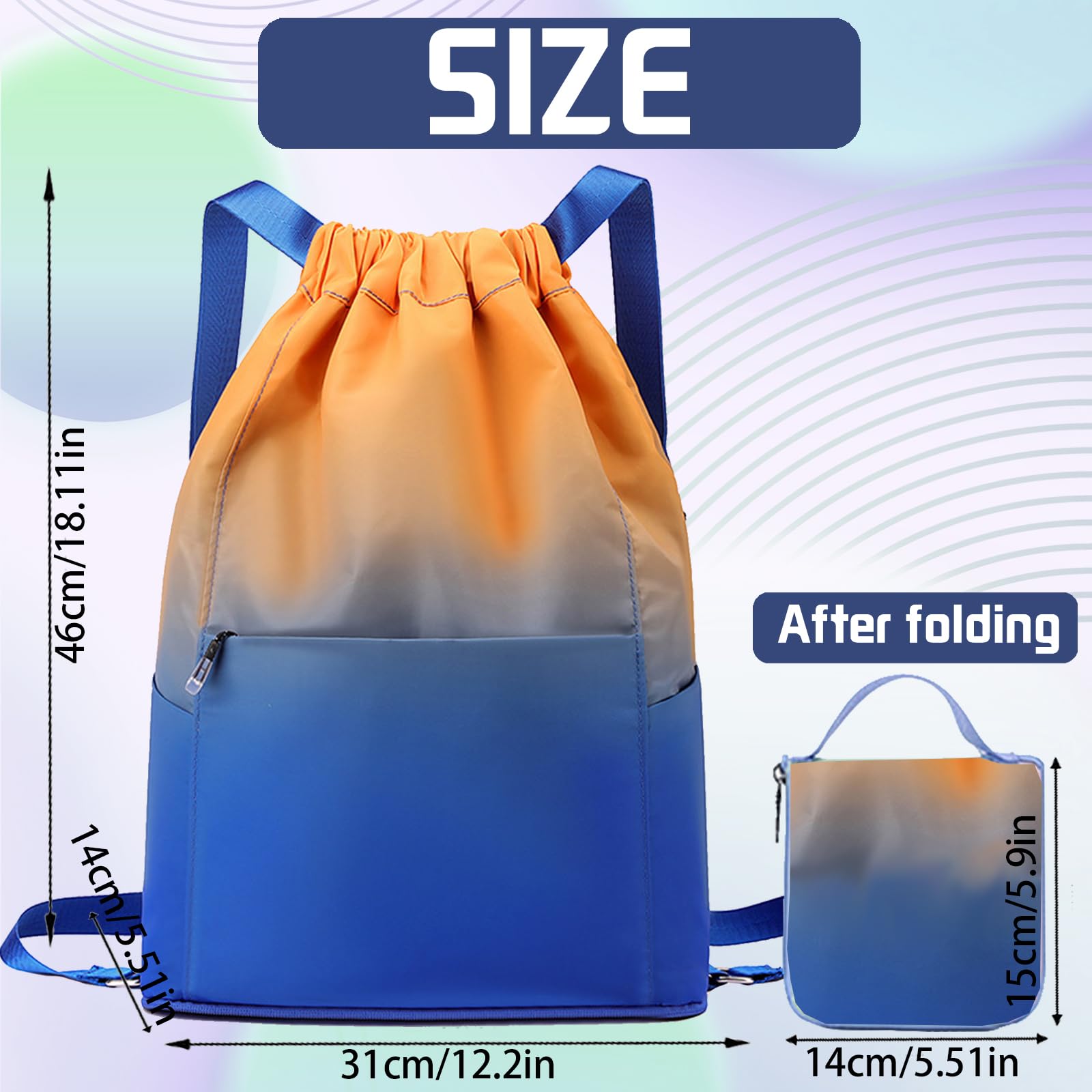 Turnbeutel Sportbeutel Männer und Frauen, Waterproof Colour Gradient Sports Bag, Faltbar Große Kapazität Beutel mit Kordelzug Rucksack, Kordelzugbeutel Herren Mädchen