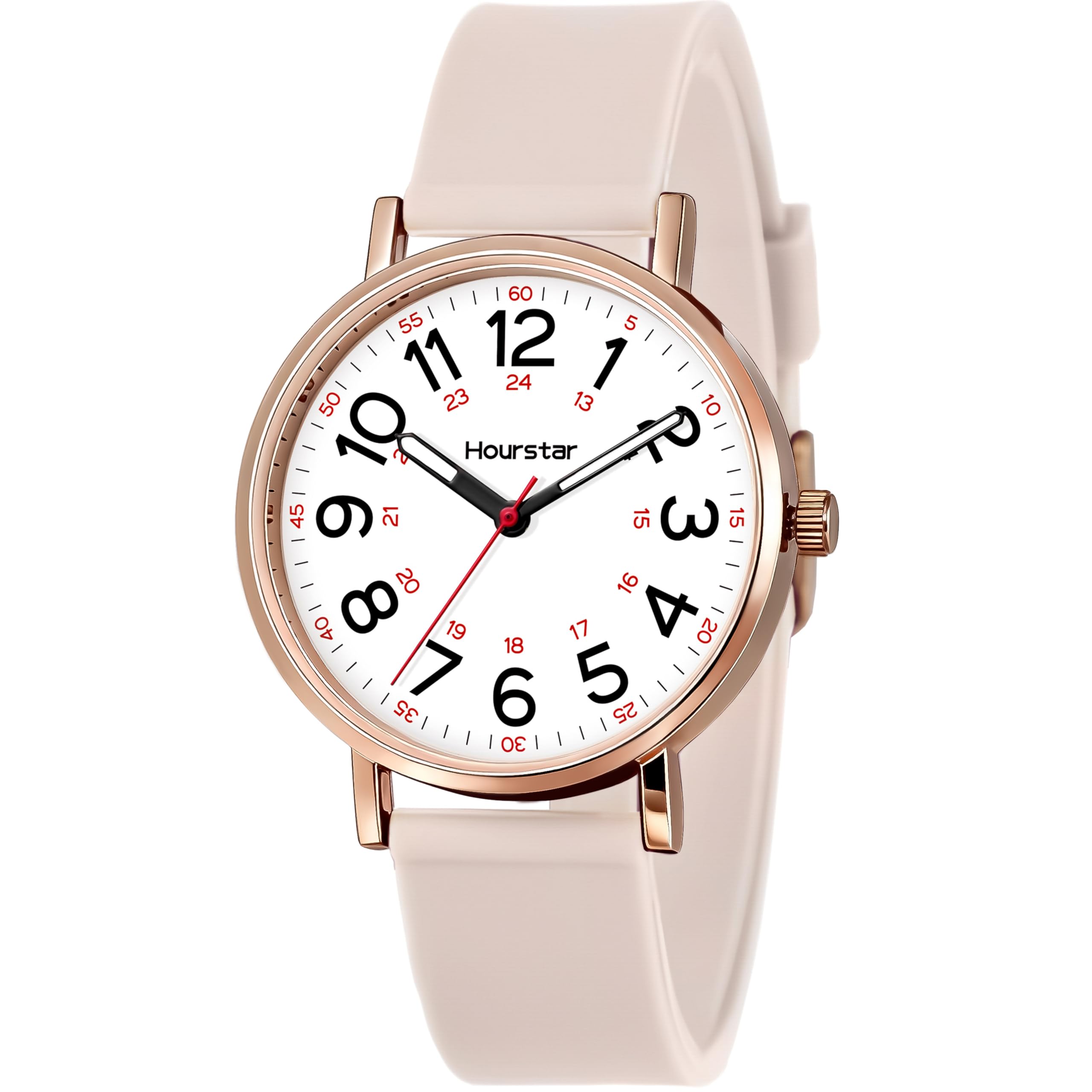 Women's Analog Nurse Watch with Second Hand for Nursing, 12/24 Time, Silicone Band, Easy Read