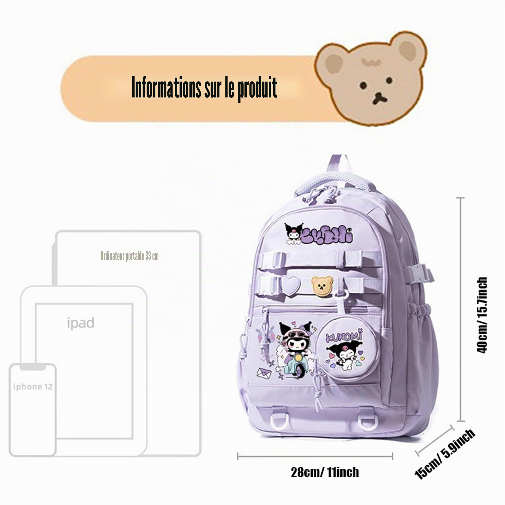 Roffatide Anime sac à dos avec mignonnes épingles anti-vol sac à dos pour ordinateur portable voyage randonnée sacs à dos cadeaux de nouveau semestre