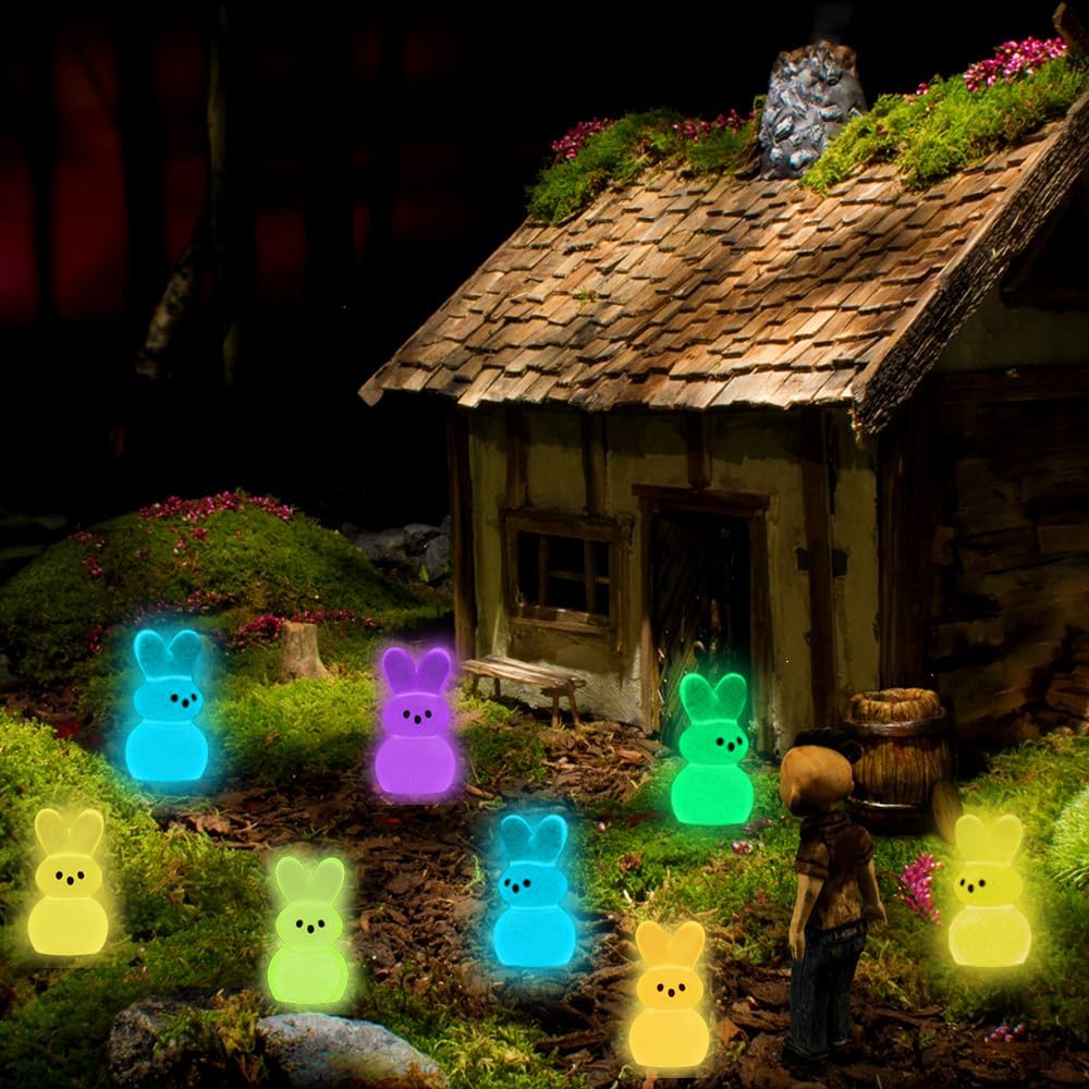 DIYDEC 100Pcs Easter Mini Bunnies Luminous Small Rabbit Figurines Miniature Bunny Tiny Resin Animals for Dollhouse Fairy Garden Micro Landscape Easter Egg Fillers Party Favors - Image 6