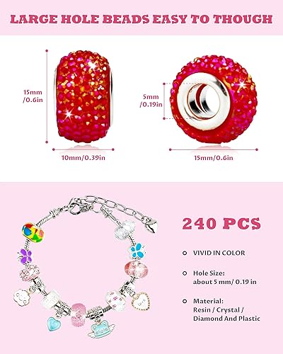 Miniatura 2 de 240 cuentas europeas surtidas de agujeros grandes, cuentas espaciadoras, cuentas de diamantes de imitación para manualidades, collares, pulseras,