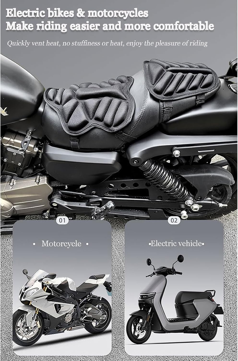 Cuscino Sella Moto per BMW R 1200 GS 2007 2008 2009 2010 2011 2012 R 1200 ADV, Confortevole Assorbimento degli Urti Antiscivolo Traspirante per Lunghe Pedalate