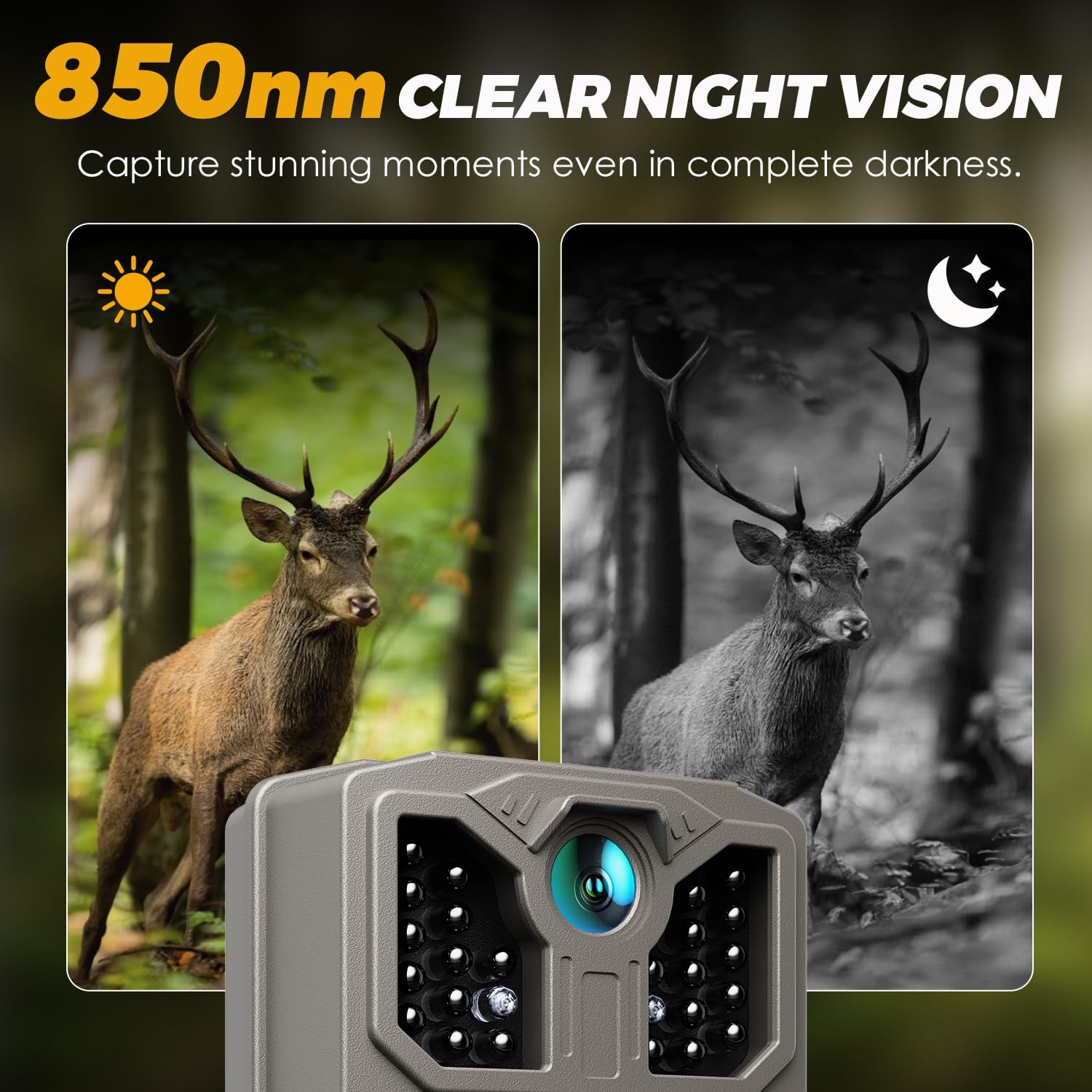 CEYOMUR Trail Camera, 36MP HD Trail Cam with 850nm IR LEDs Night Vision Motion Activated, Video Game Camera with 2.0" Color Screen IP66 Waterproof for Wildlife Monitoring