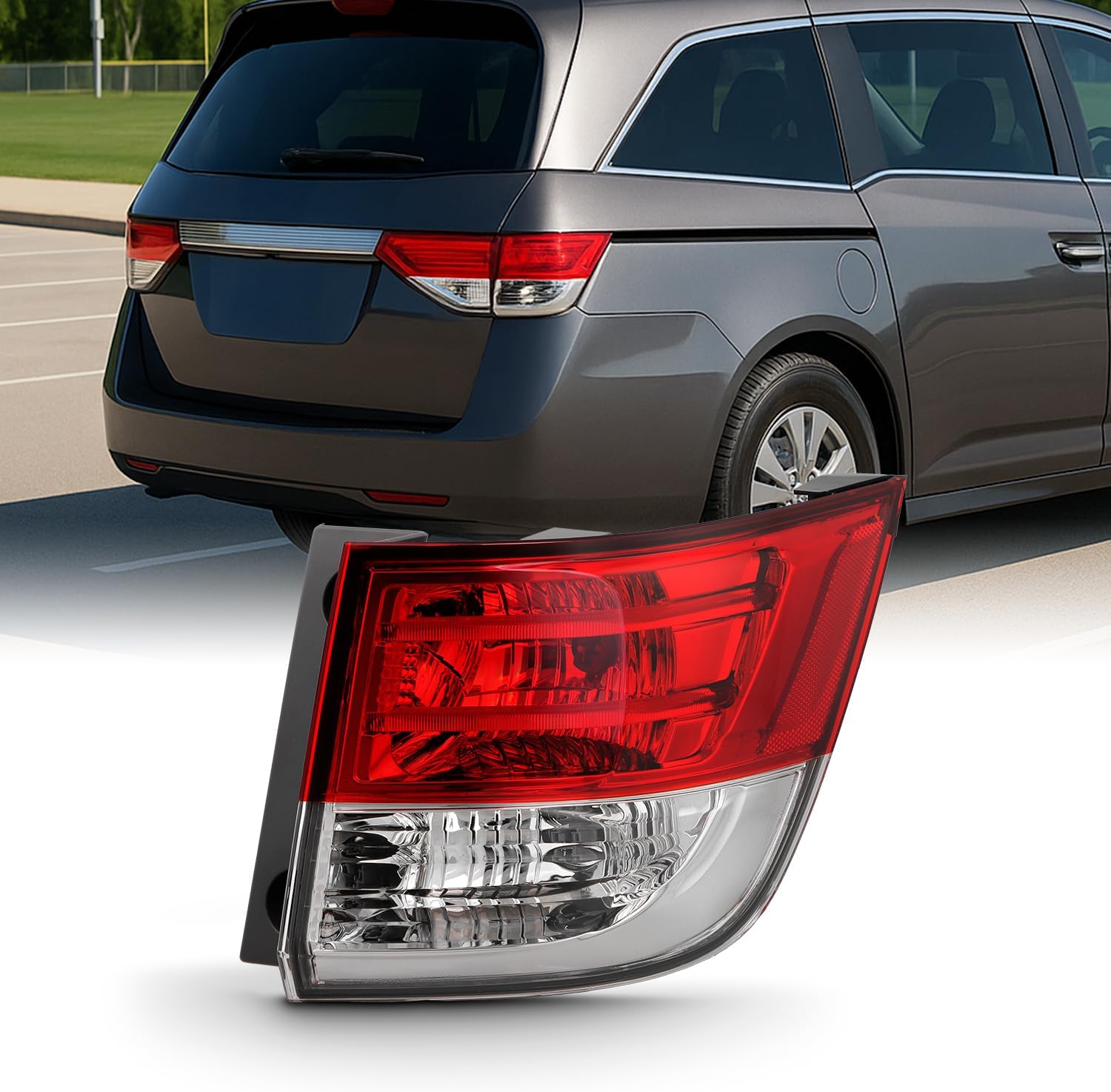 AKKON - Fits 2014-2017 Honda Odyssey [Halogen Type] Chrome Red Tail Light Brake Lamp Outer Driver Left Side Replacement
