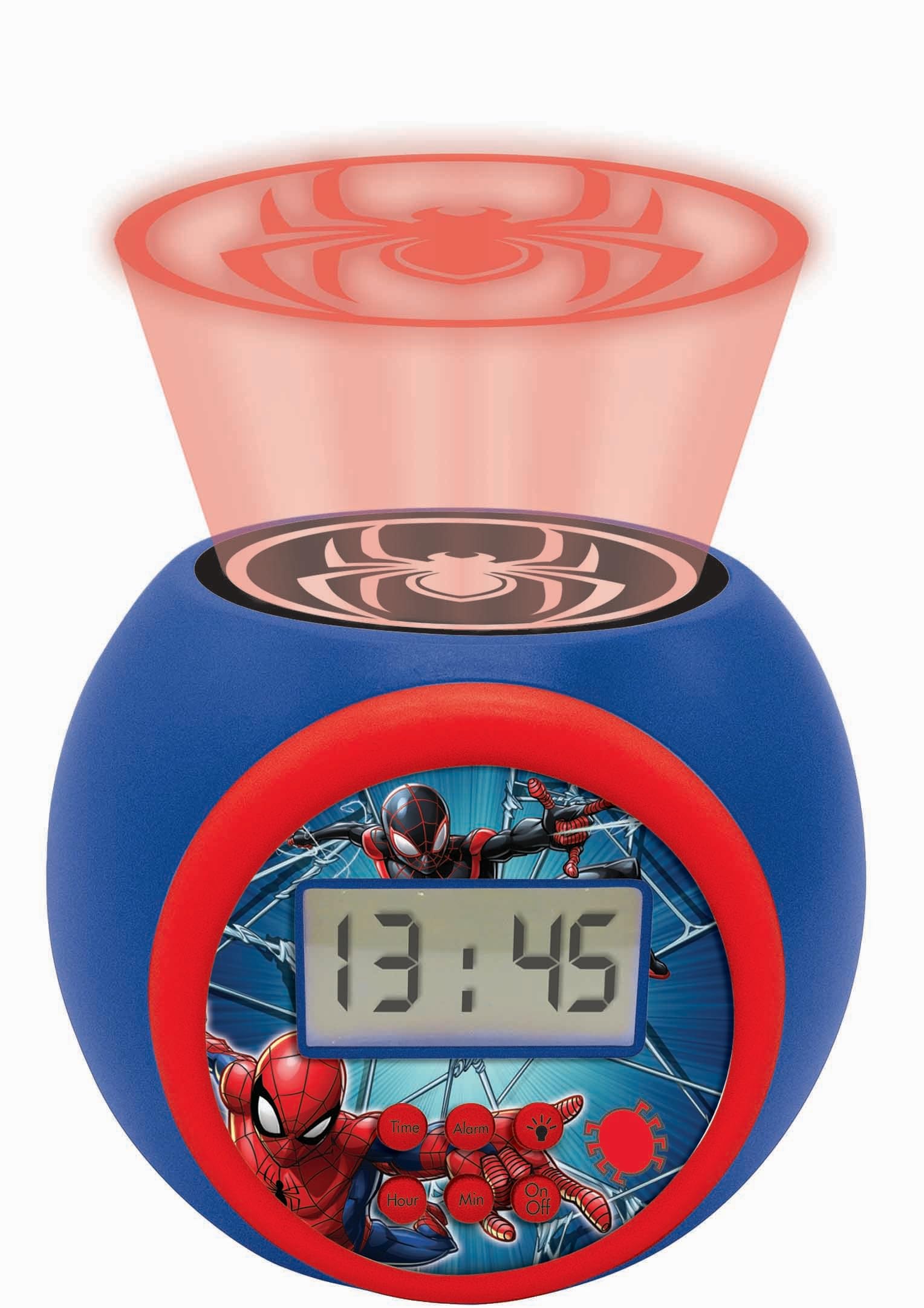 Lexibook - Marvel Spider-Man Réveil projecteur avec Fonction Alarme et répétition Snooze, veilleuse avec minuterie, écran LCD, à Piles, Bleu/Rouge, RL977SPLXB