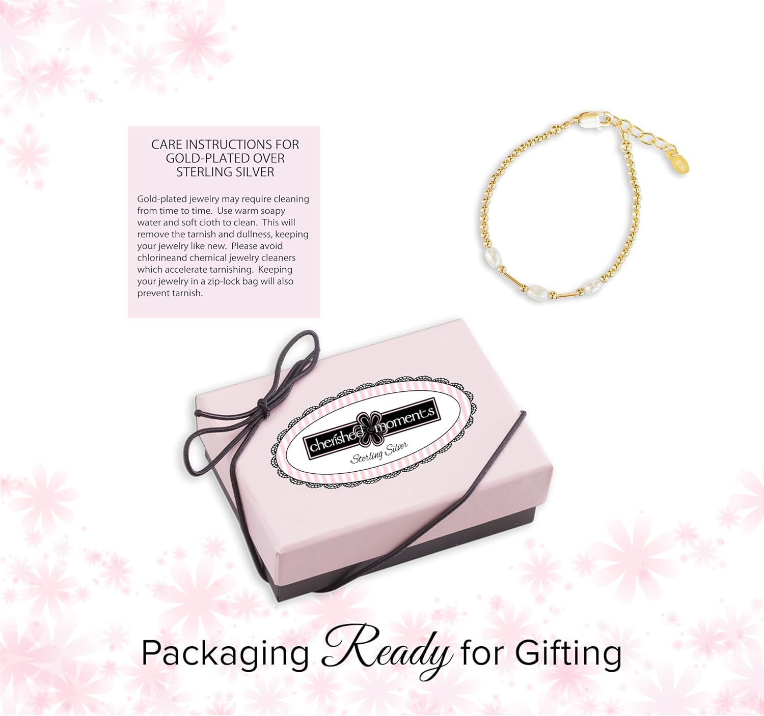 Cherished Moments Children's 14K Gold-plated and 925 Sterling Silver Bracelet with Cultured Pearls, Liquid Gold and Silver Accents for Babies, Toddlers, and Little Girls - Image 5