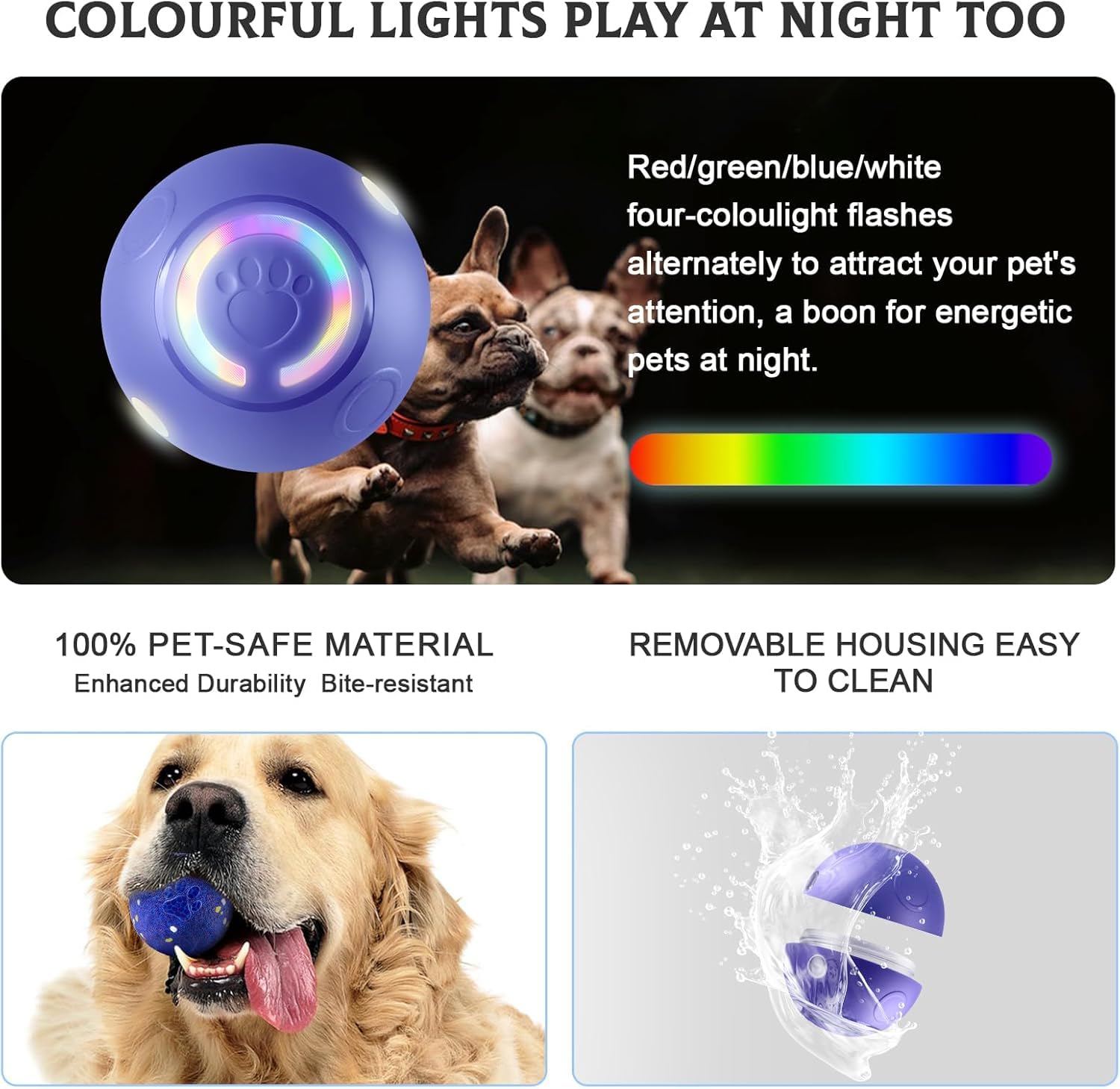 Interactive Dog Ball Toy - Auto Active Rolling Ball for Dogs with LED Lights | 2 Interactive Modes, Automatic Moving, Bouncing, and Rotating, E-TPU Material, USB Rechargeable — view 4