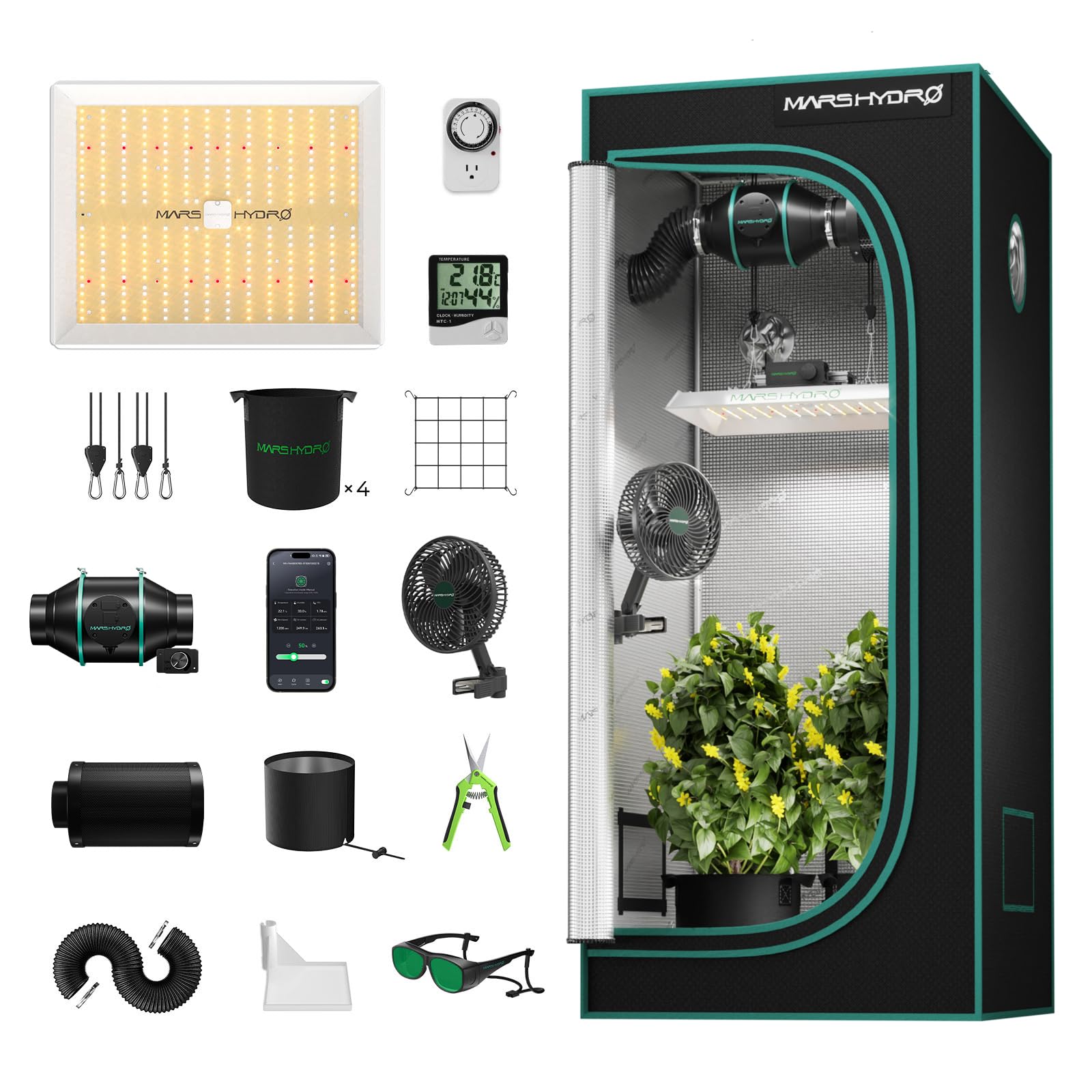 TS1000W LED Light Dimmable Grow Tent Kit 1680D with 10cm Ventilation Kit (70x70x160cm)