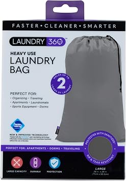 Laundry 360 Laundry Bag | Dimensions: 28 W x 38 H | Drawstring Closure | Holds 2 Loads | Laundry | Grey