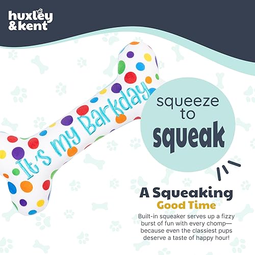 Miniatura 7 de Huxley & Kent H&K Squeaky para perros - It's My Barkday Bone (pequeño) - Juguete divertido de cumpleaños para perros - Juguete de felpa para perros