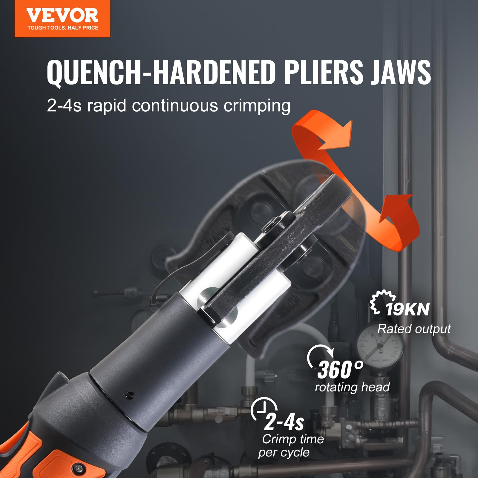 VEVOR Kit de Herramientas para Engarzar Tuberías Eléctricas con 2 Baterías de 18 V 2,0 Ah, Engarzadora Profesional con Mandíbulas V15, V22, V28, Cargador Rápido y Estuche de Transporte 360°