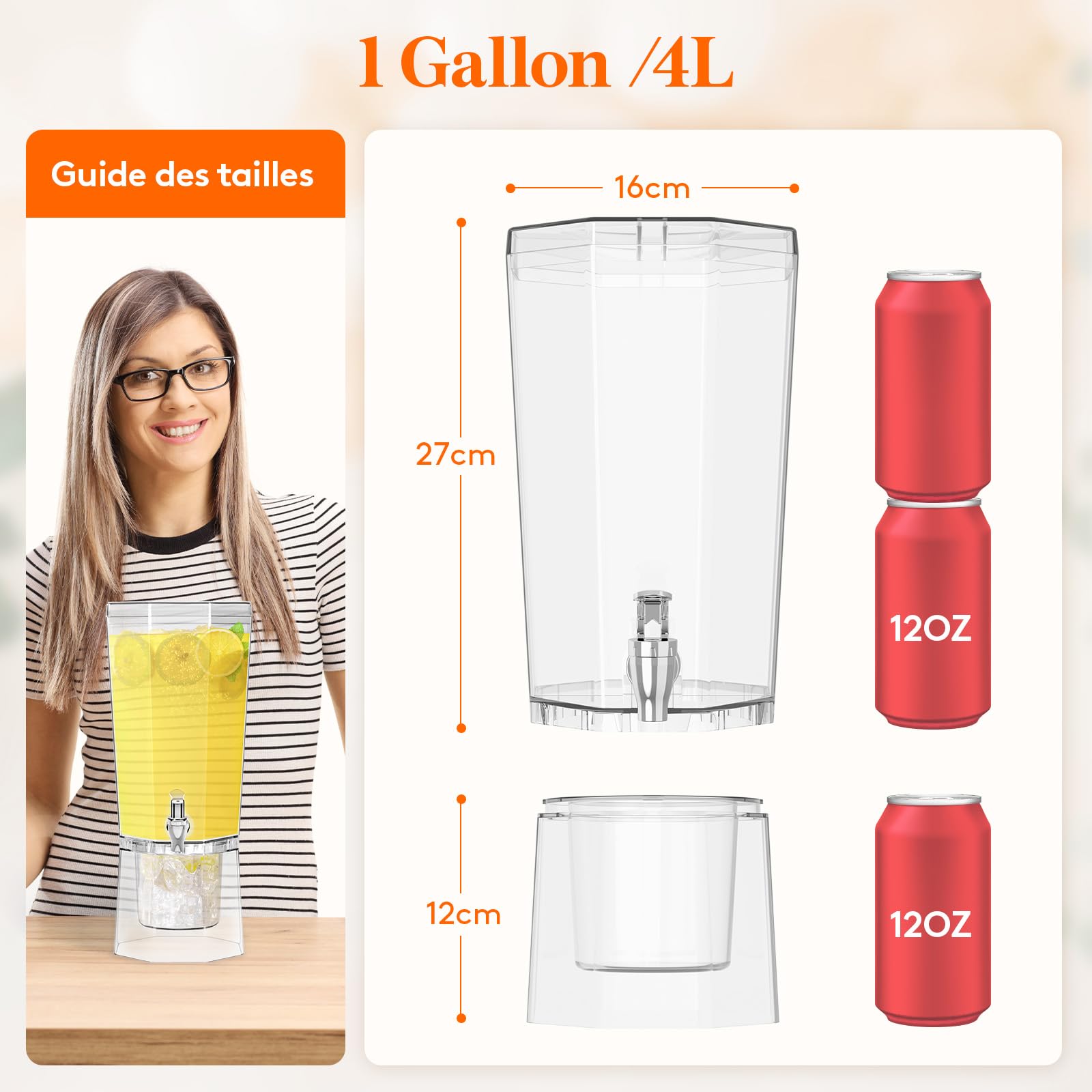 Lifewit 4L Distributeur de Boisson avec Robinet, Jarre Cocktail en Plastique, Fontaine Cocktail Glacées avec Support pour Jus, Limonade, Soda et Thé, Lot de 2 (en 1 Paquet)