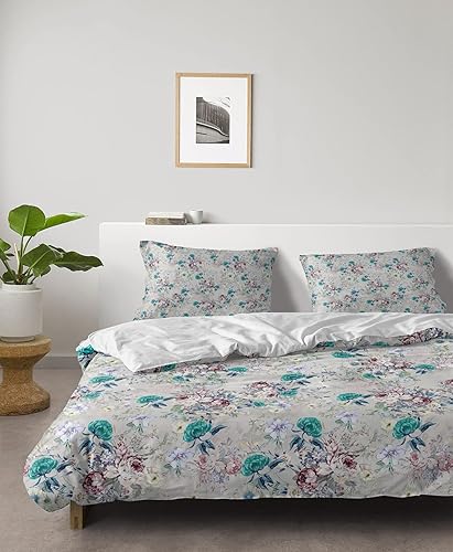 Miniatura 2 de Chucoco Juego de fundas de edredón de flores pastorales, tamaño Queen, flores turquesas, 4 piezas, juegos de ropa de cama de microfibra cepillada,