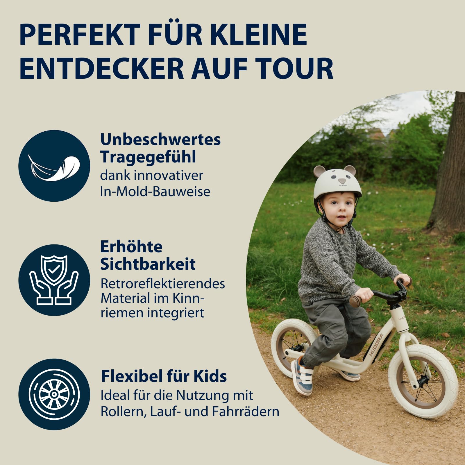 HUDORA Kinderhelm mit süßem Tier-Motiv - Bequemer Kleinkind-Helm in XXS, XS - Sicherer Fahrradhelm - Hochwertiger Kinder-Helm für Mädchen und Jungen - für Laufrad, Scooter und Fahrrad