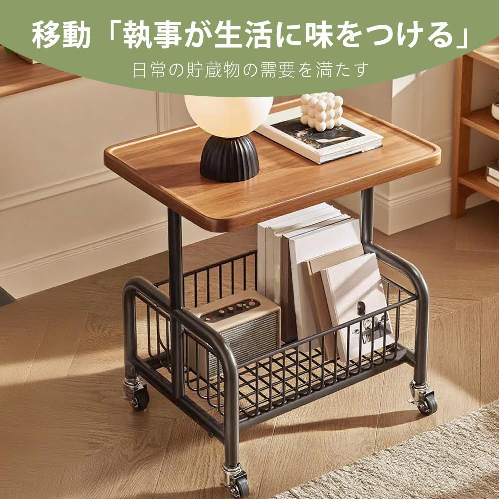 Amazon.co.jp: 金属製 スリム収納ワゴン 2段 木製天板＆キャスター付き