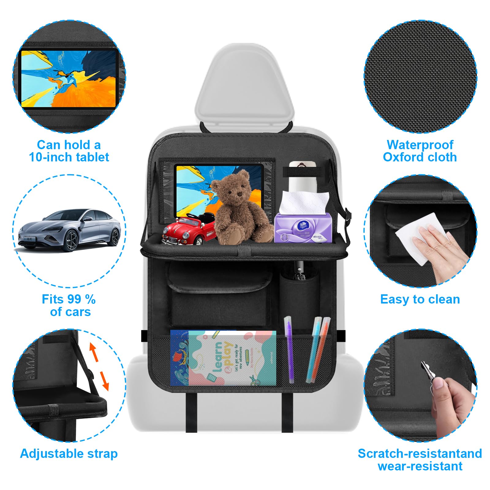 Organisateur Voiture Enfant, Protege Siege Voiture Enfant Rangement Auto Accessoire Interieur Avec Tablette Transparent Pochesnoir 92316717