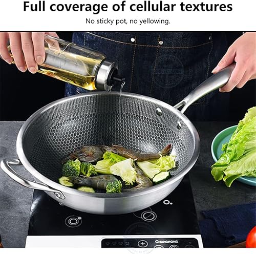 Miniatura 5 de PDGJG - Sartén para wok de cocina sin revestimiento de 7 capas de acero inoxidable para estufas eléctricas, de inducción y de gas, utensilios de