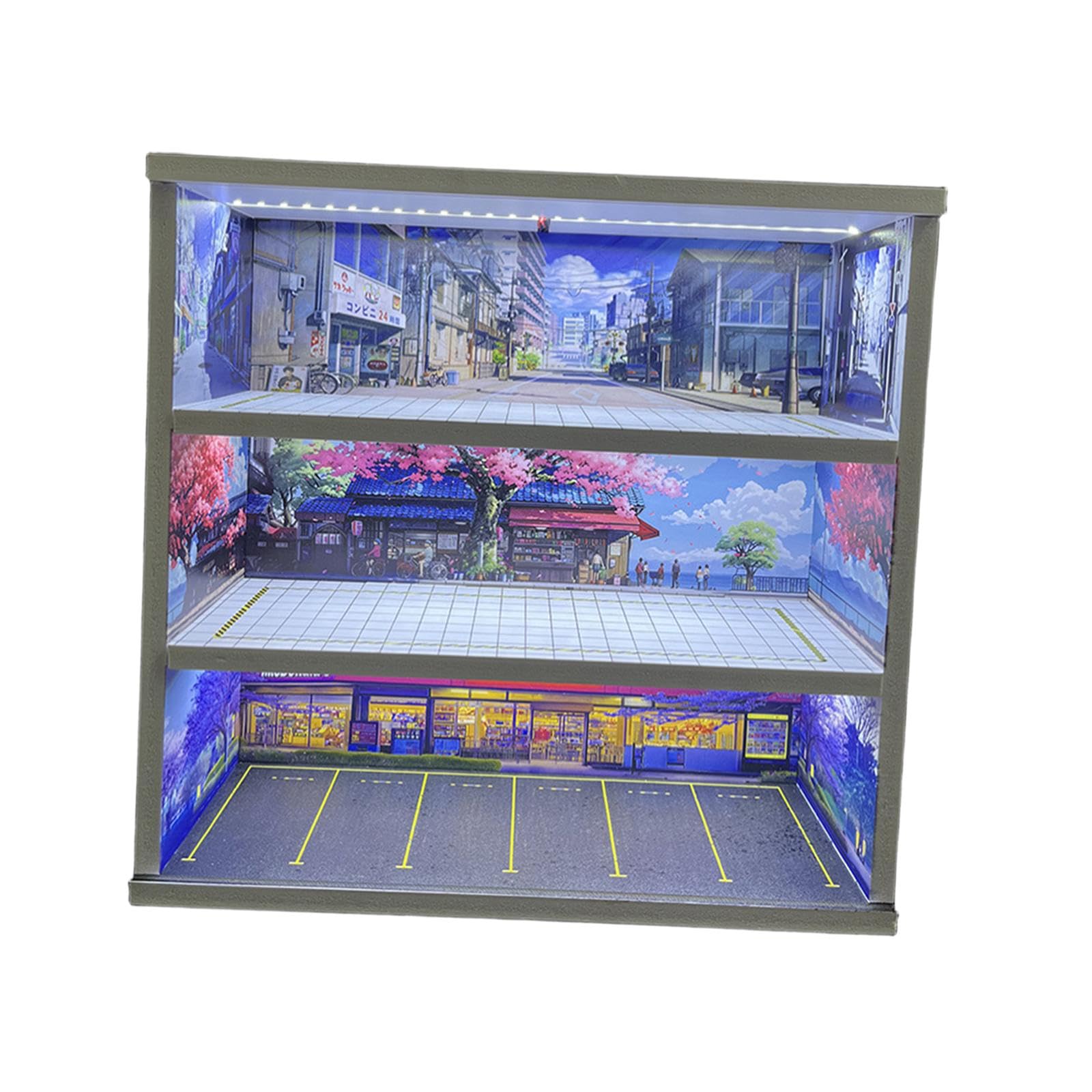1/64 Modellauto Vitrine, Spielzeugauto Displaybox, Miniatur Szenario, Simulierte Parkplatzszene, Style F