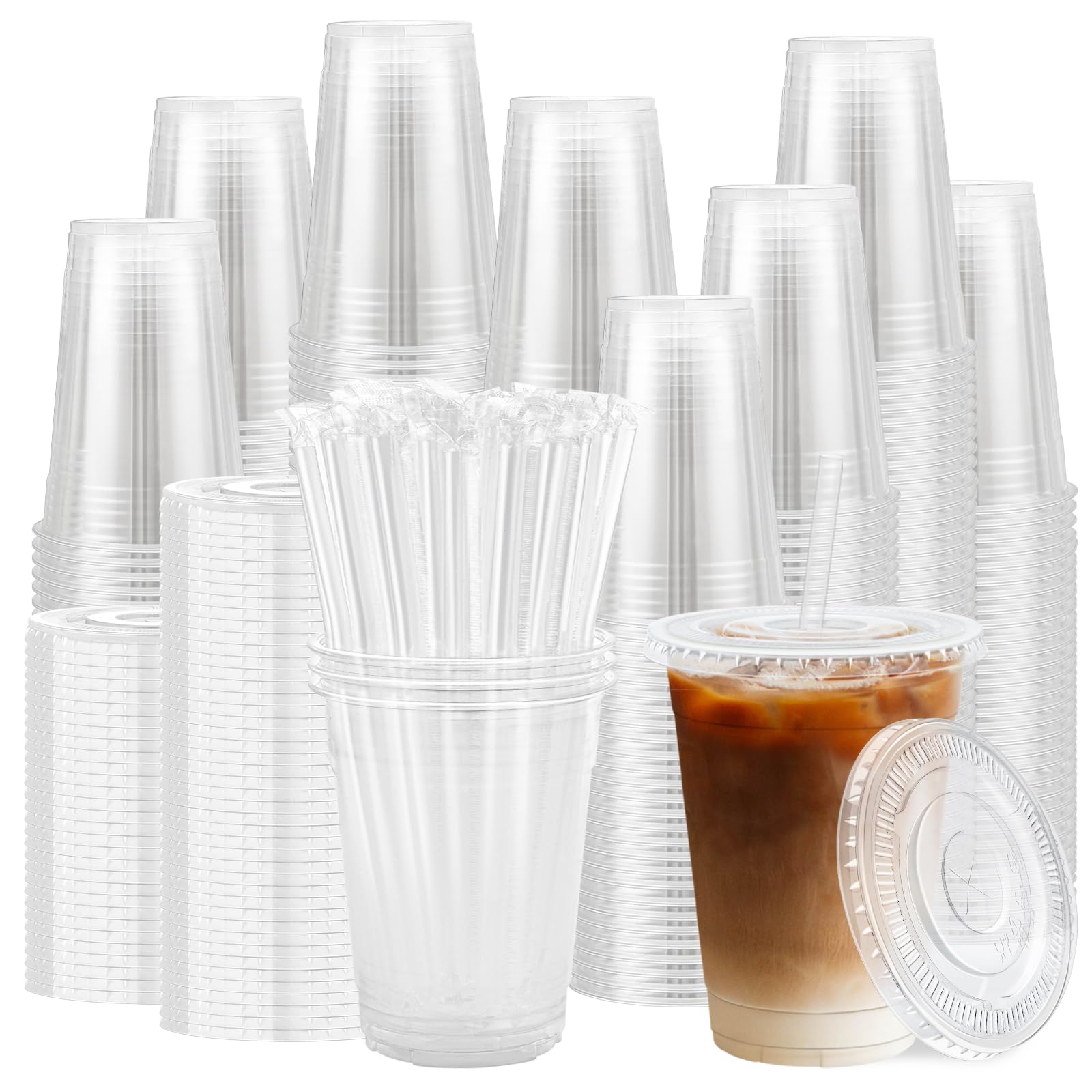 Lamosi 100 Pack 16 oz Clear Plastic Cups with Lids and Straws — Amazon image 11