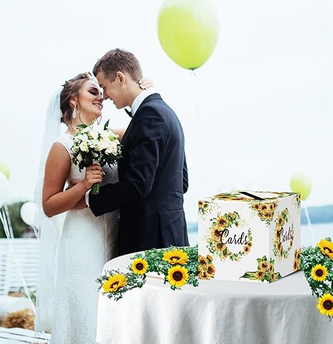 Miniatura 3 de SietDESEO Caja de tarjetas de girasol, caja de dinero floral, caja de regalo para boda, recepción, cumpleaños, baby shower, despedida de soltera,
