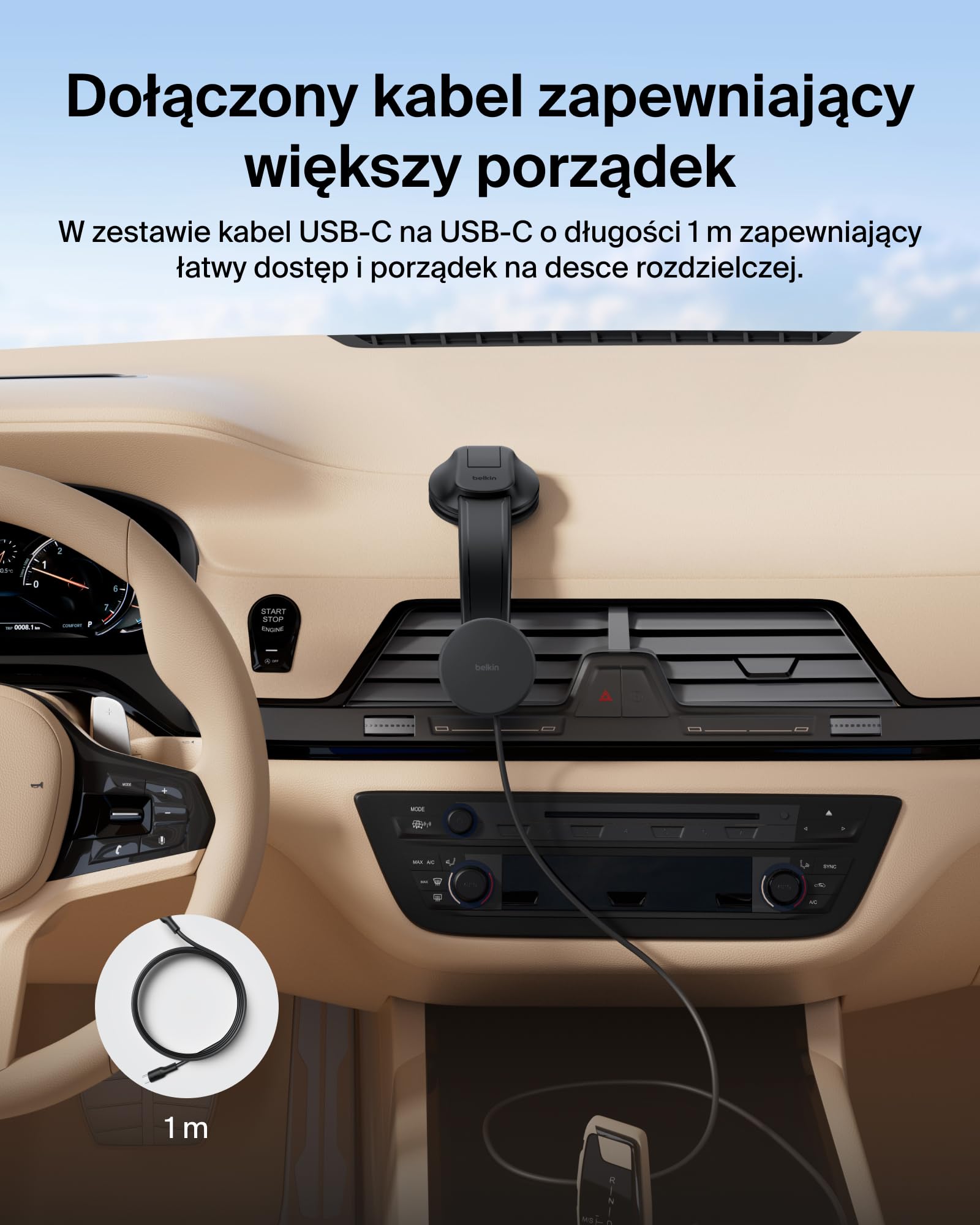 Belkin Bezprzewodowa Ładowarka Samochodowa, Zgodny z MagSafe Magnetyczny Uchwyt na Kratkę Nawiewu/Deskę Rozdzielczą, z Kablem USB-C, do iPhone’a 17, Galaxy S25, Pixelsnap – Akcesoria Qi2 – Czarna