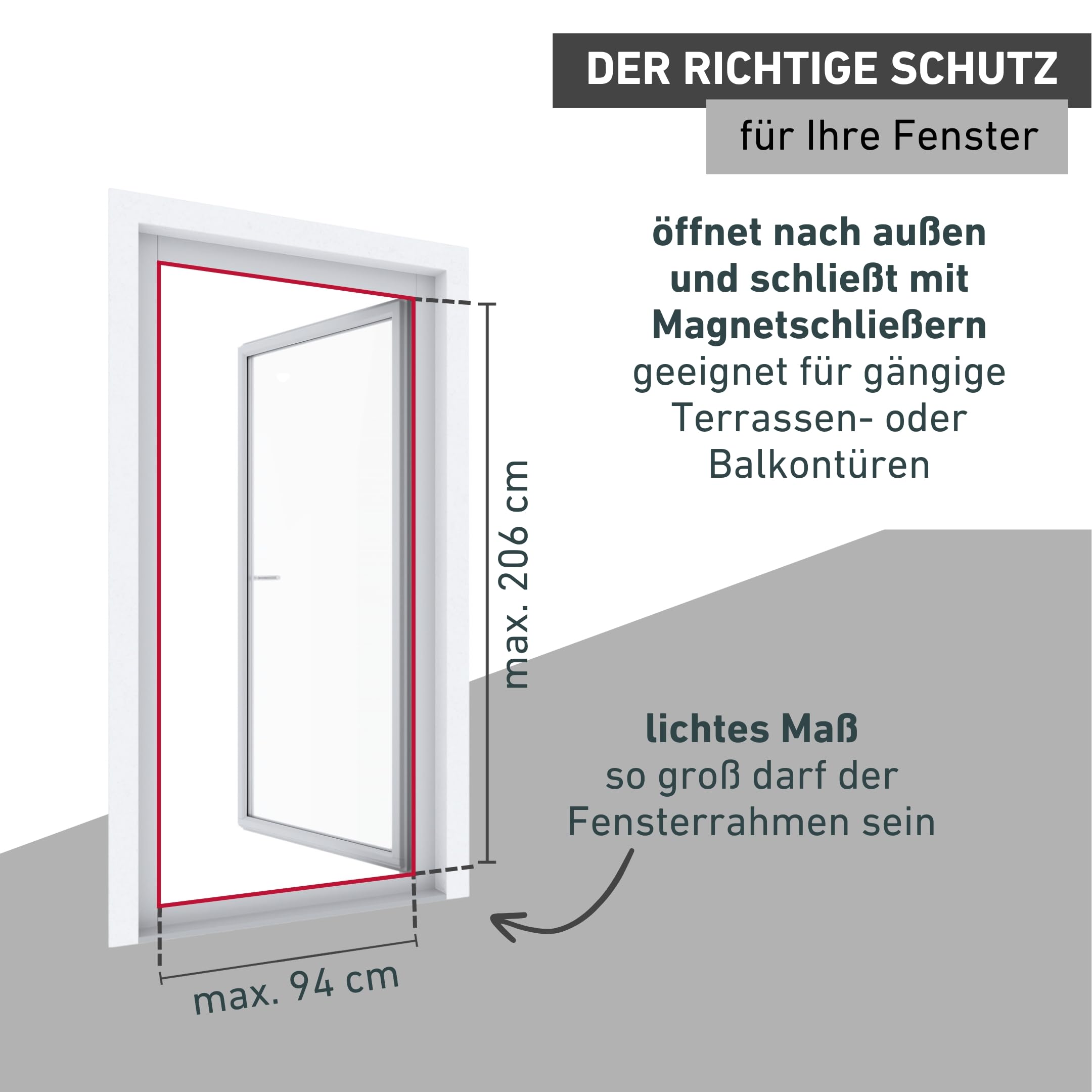 Windhager Fliegengitter Balkontür 100x210 cm Weiß, Aluminiumrahmen, individuell kürzbar, Insektenschutz Tür für Balkon und Terrasse, Magnetverschluss, langlebiges Gewebe, stabile Ausführung, 04506