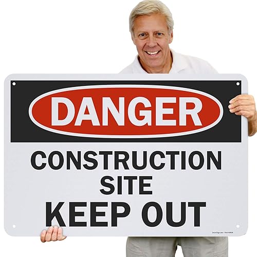 SmartSign Señal de seguridad OSHA de aluminio, leyenda "Peligro: Construction Site Keep Out", 24 pulgadas de alto x 36 pulgadas de ancho, negro/rojo