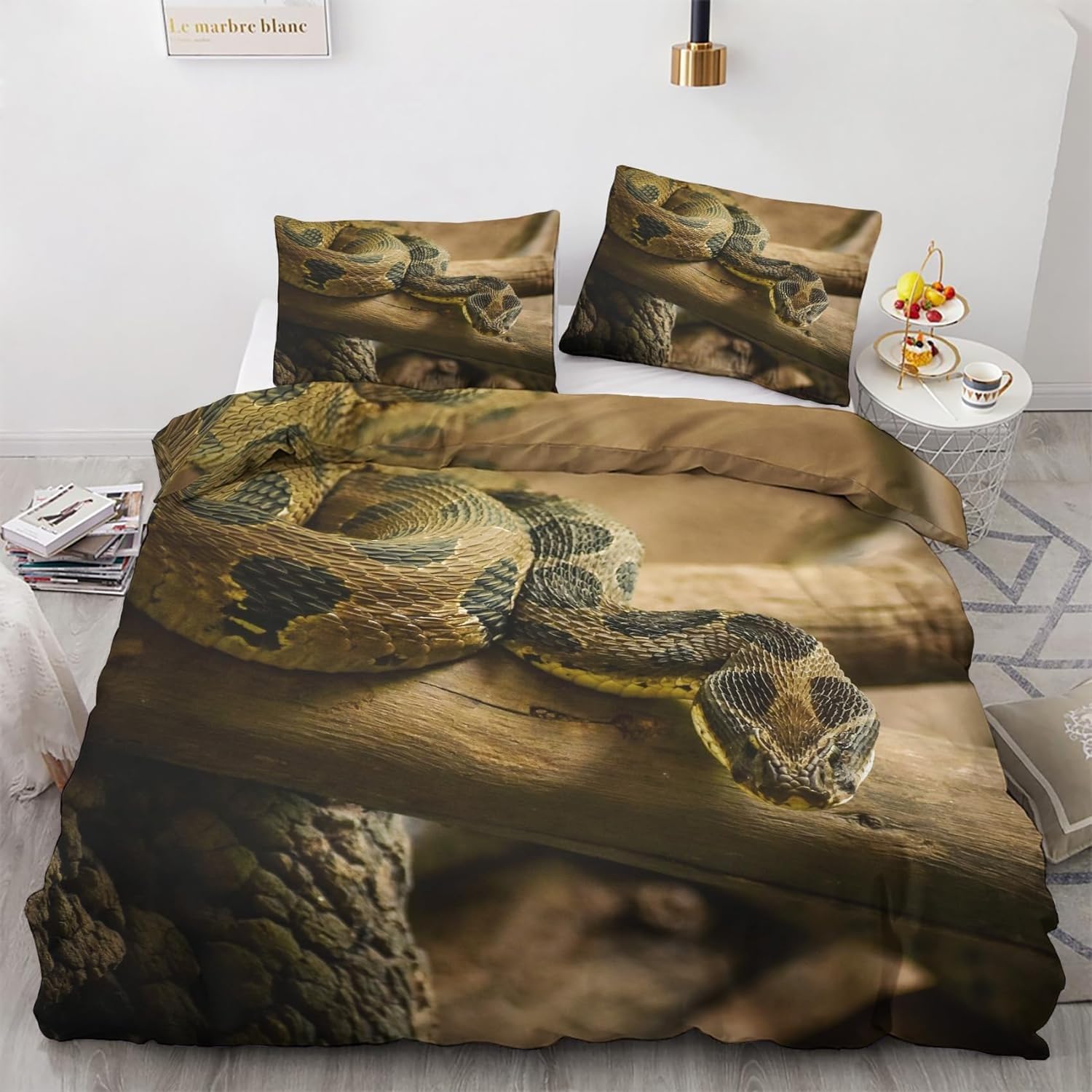 Parure de lit 200x200 python en microfibre avec 2 taies d'oreiller