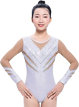 Amazon 新体操レオタード女子女子レオタードアイボリースパンデックス高弾性手作り長袖競技ダンス体操レオタード Kmgjc ウェア