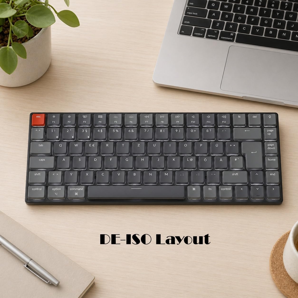 Keychron K3 Ultra-Slim Bluetooth Wireless Mechanische Tastatur, 75% ISO-DE-Layout Hot-Swap-fähig Low Profile Optischer Roter Schalter RGB Gaming-Tastatur für Mac Windows
