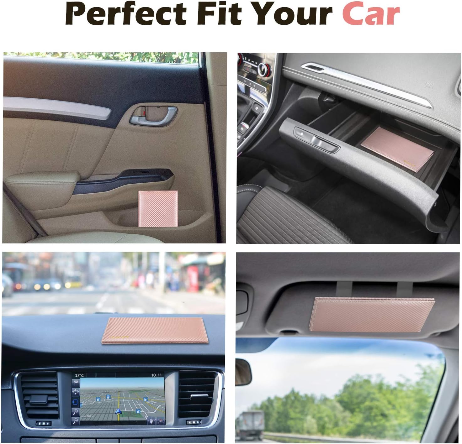AGPTEK Car Registration and Insurance Holder, RFID Blocking Car Document Organizer with Pen Strap and Magnetic Closure, Glove Box Wallet for Vehicle Paperwork and Cards, Rose Gold