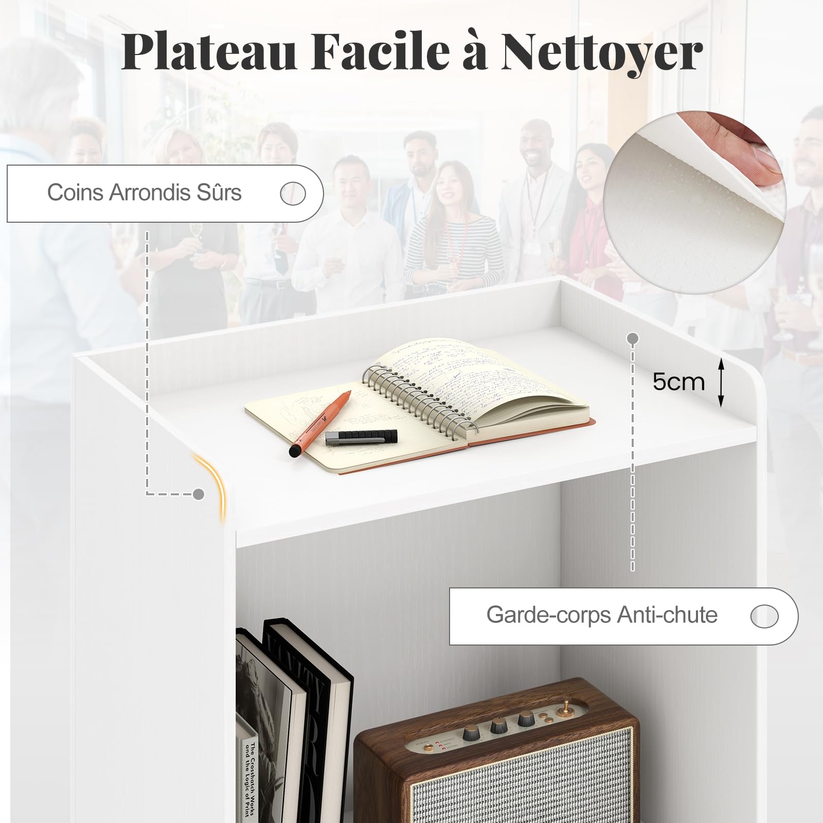 COSTWAY Podium Debout en Bois Roulant, Pupitre avec 2 Étagères, Podium Portable avec roulettes, Comptoir d'accueil, Roues Verrouillables, pour Église, Bureau, École, Conférence (Blanc)