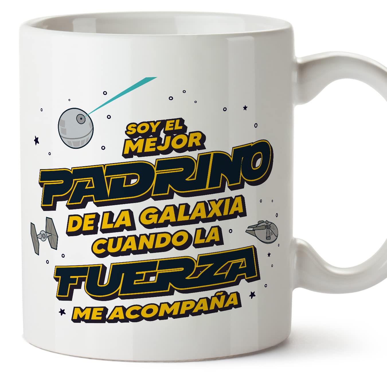 MUGFFINS Tazas para PADRINO - En Español - Mejor Familia Galaxia cuando Fuerza Acompaña - 11 oz / 330 ml - Regalo original y divertido