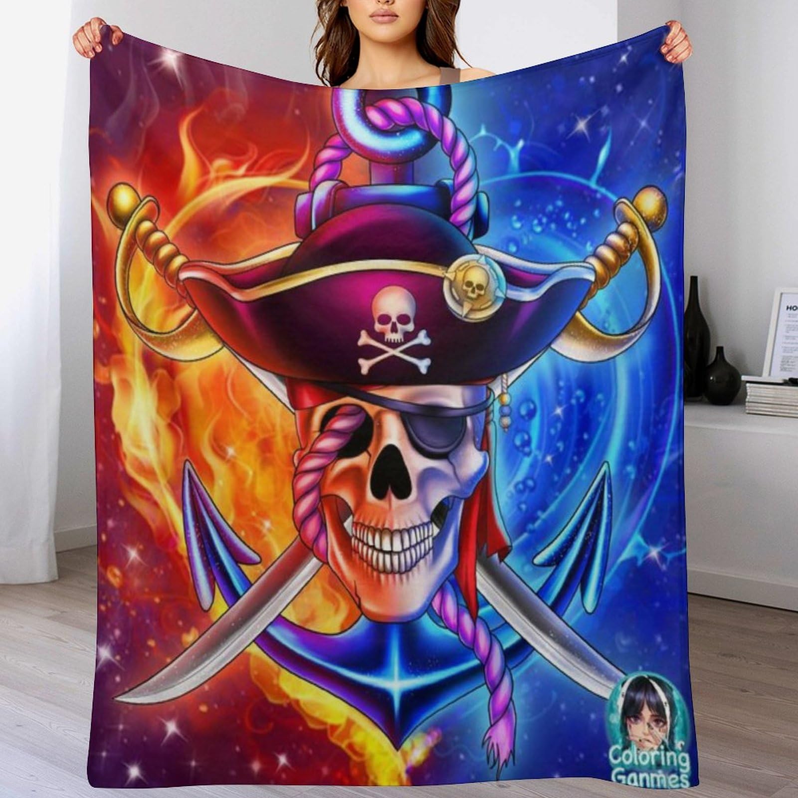 Couverture Pirate Captain en flanelle douce de 150x200cm pour canapé