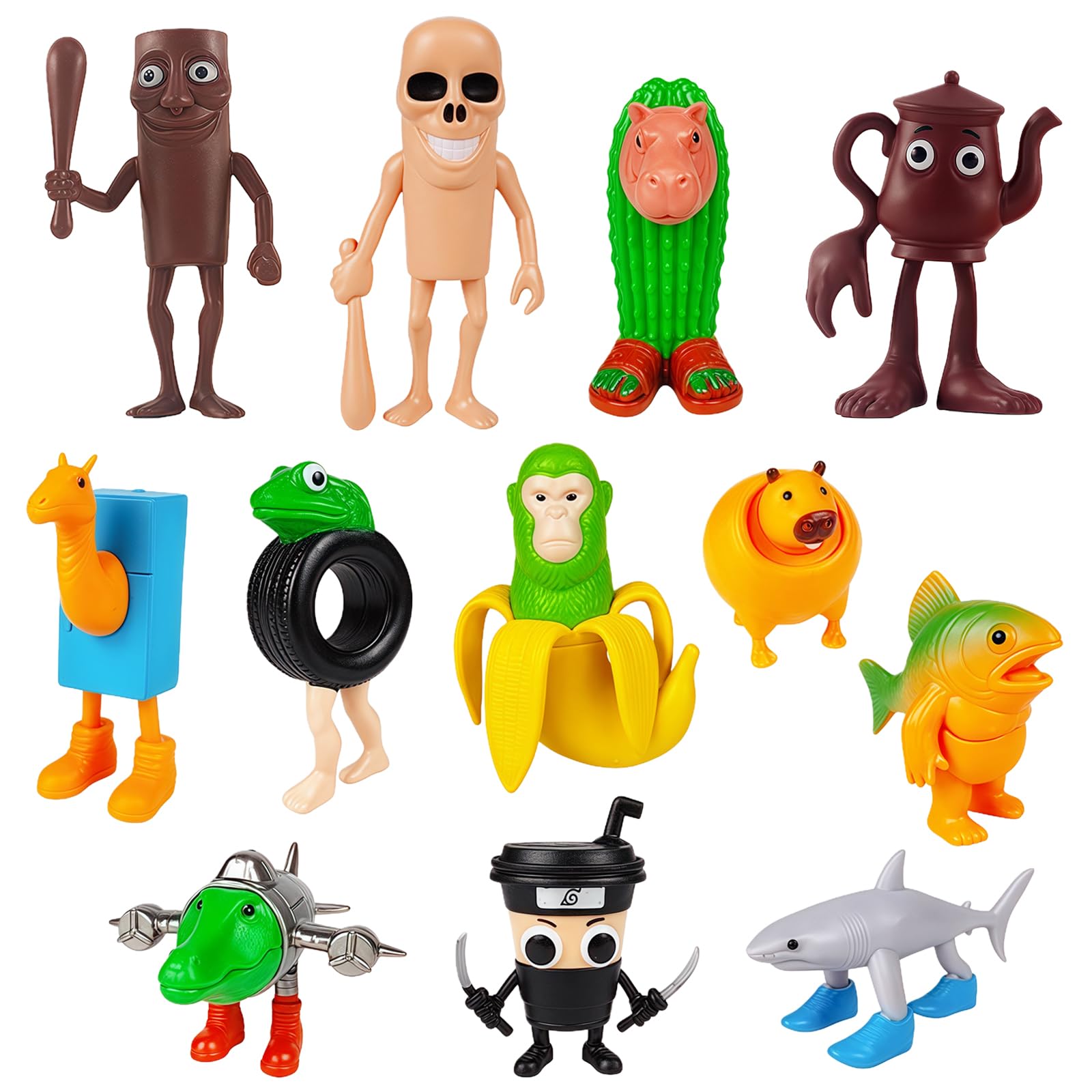 RONGZUBAT 12Pcs Italian Brainrot Action Figures Set for Desk Decorations,Funny Tung Tung Tung Sahur Figures Tralalero Tralala Toy Figures Collectible Desk Toy for Fans Friends Gifts Desk Decor