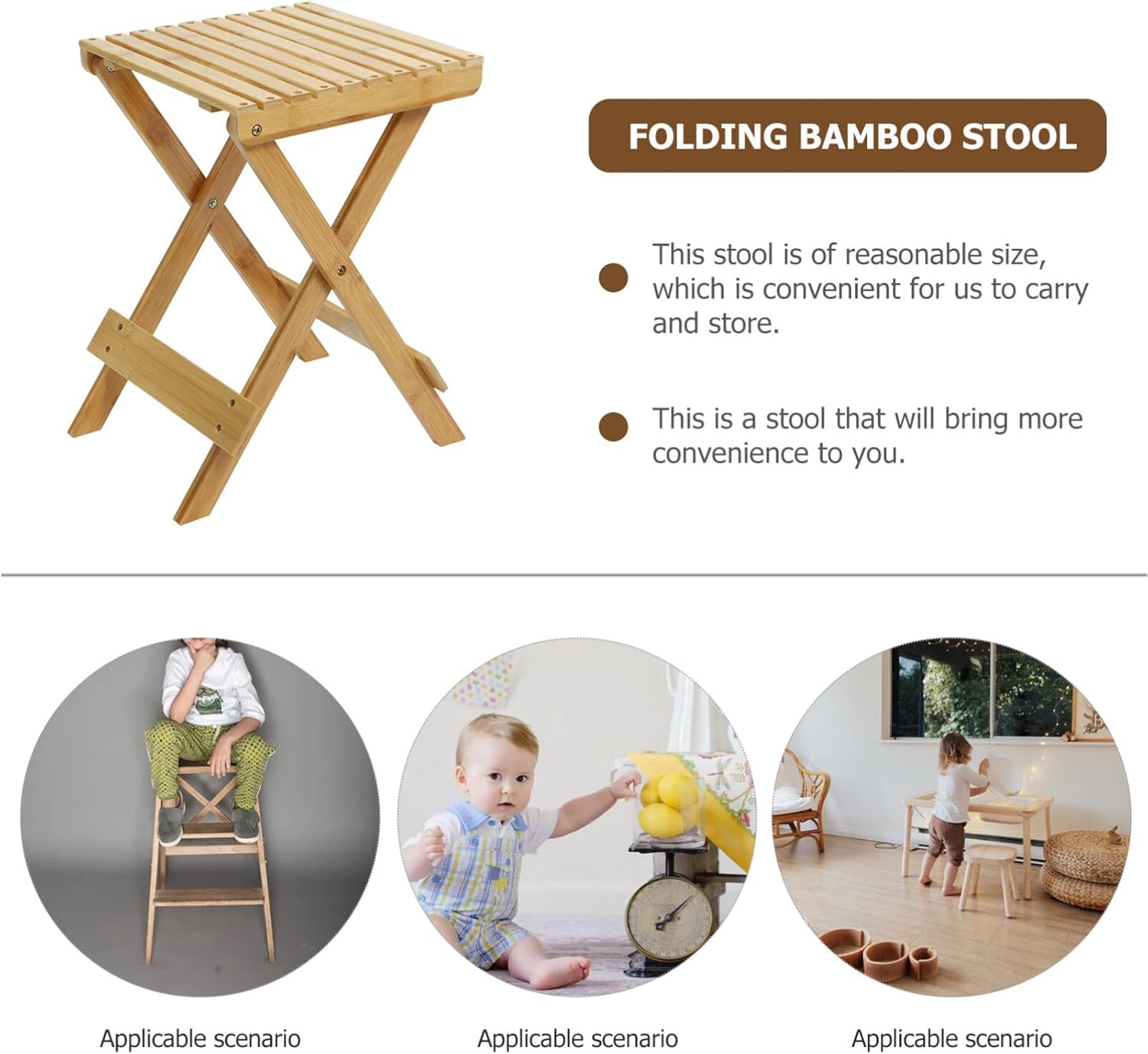 Portable Bamboo Stool Boys and Girls Stool Non-Slip Design Small Bamboo Stool for Bathroom and Kitchen
