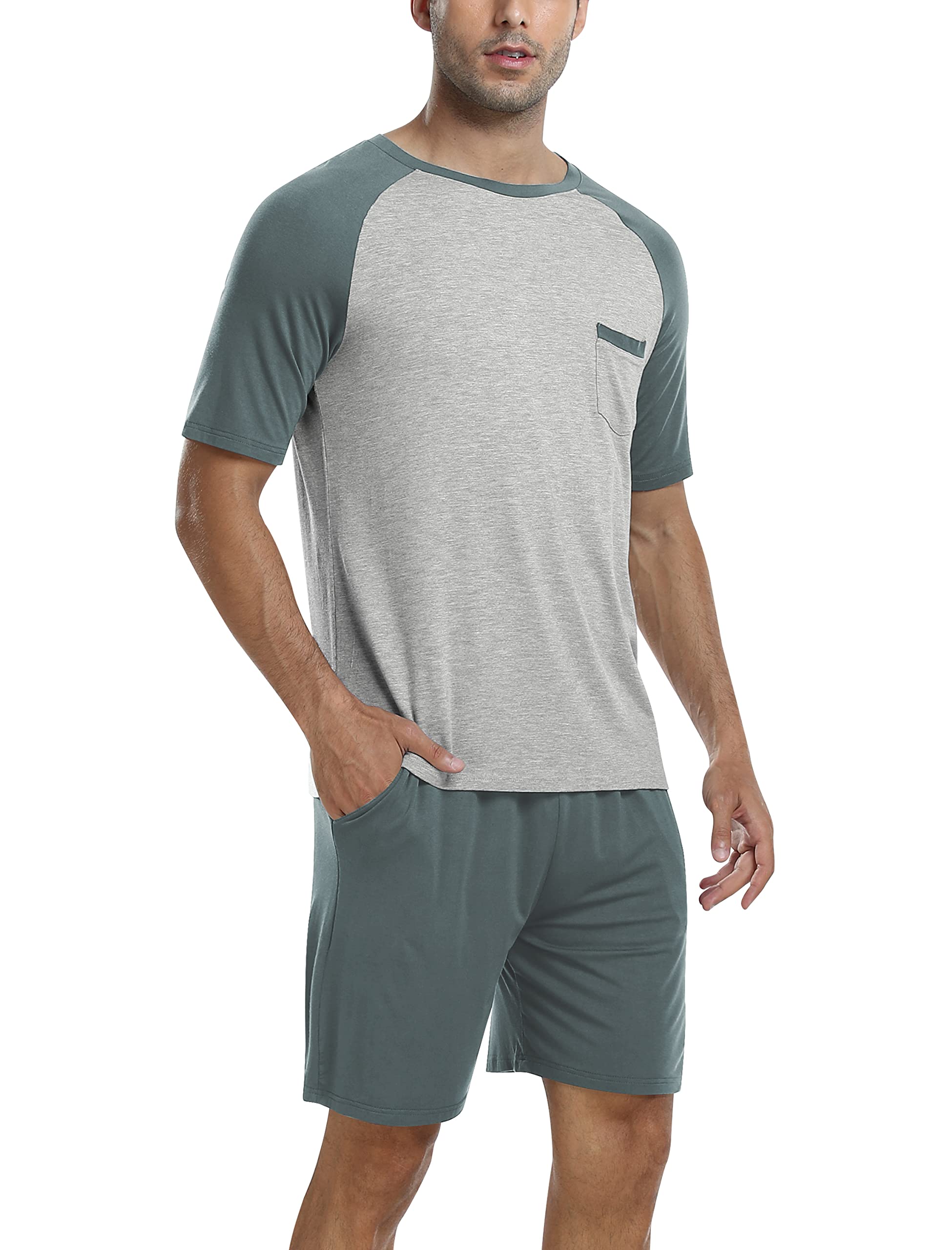 MoFiz Pijamas Hombre Verano Suave Conjunto de Pijama Corto Dos Piezas con Bolsillos