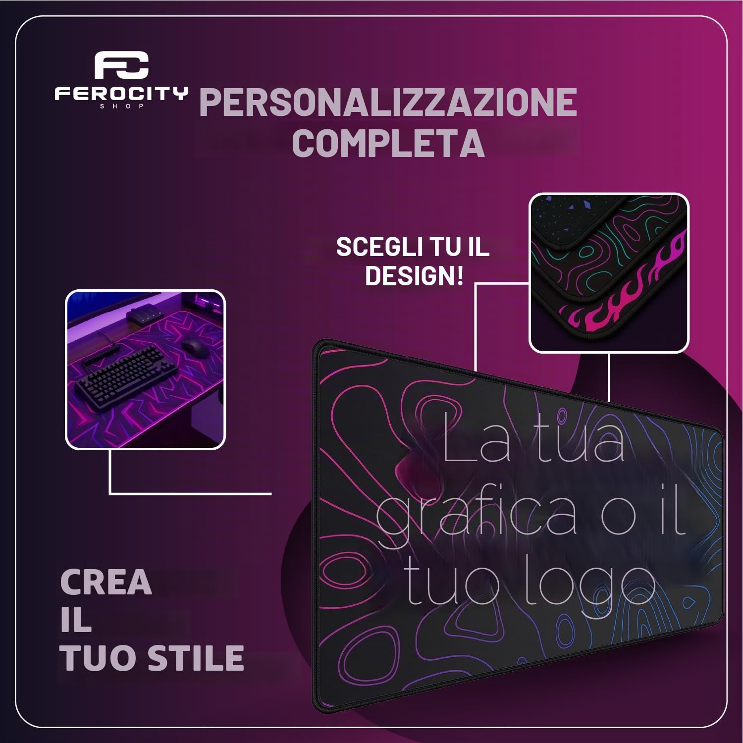Tappetino per Rettangolare gaming personalizzato con foto e testo | XXL 900×600 mm deskpad | 3 mm | Per mouse e tastiera | Bordi durata | Perfetto per PC, laptop, MacBook e gamer teenager [167]