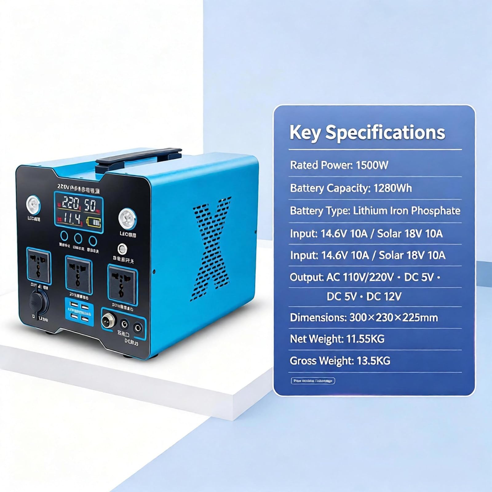 Centrale elettrica portatile 1500W 1280Wh, uscite AC USB DC 1500w | Due modelli disponibili: 1000W 870Wh /1500W 1280Wh, dimensioni compatte adatte al bagagliaio e zaini da trekking.