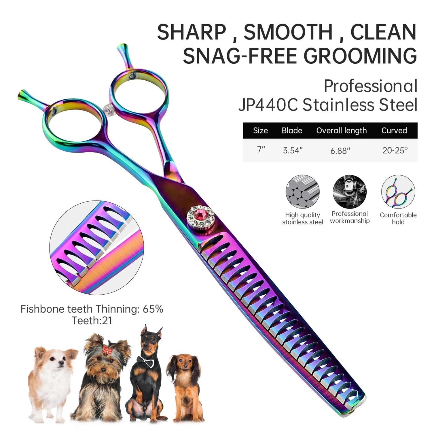 Ciseaux de toilettage 15 cm - Ciseaux incurvés professionnels - En acier inoxydable japonais - Pour chiens et chats - Réduction de 65 % d'épaisseur - Violet