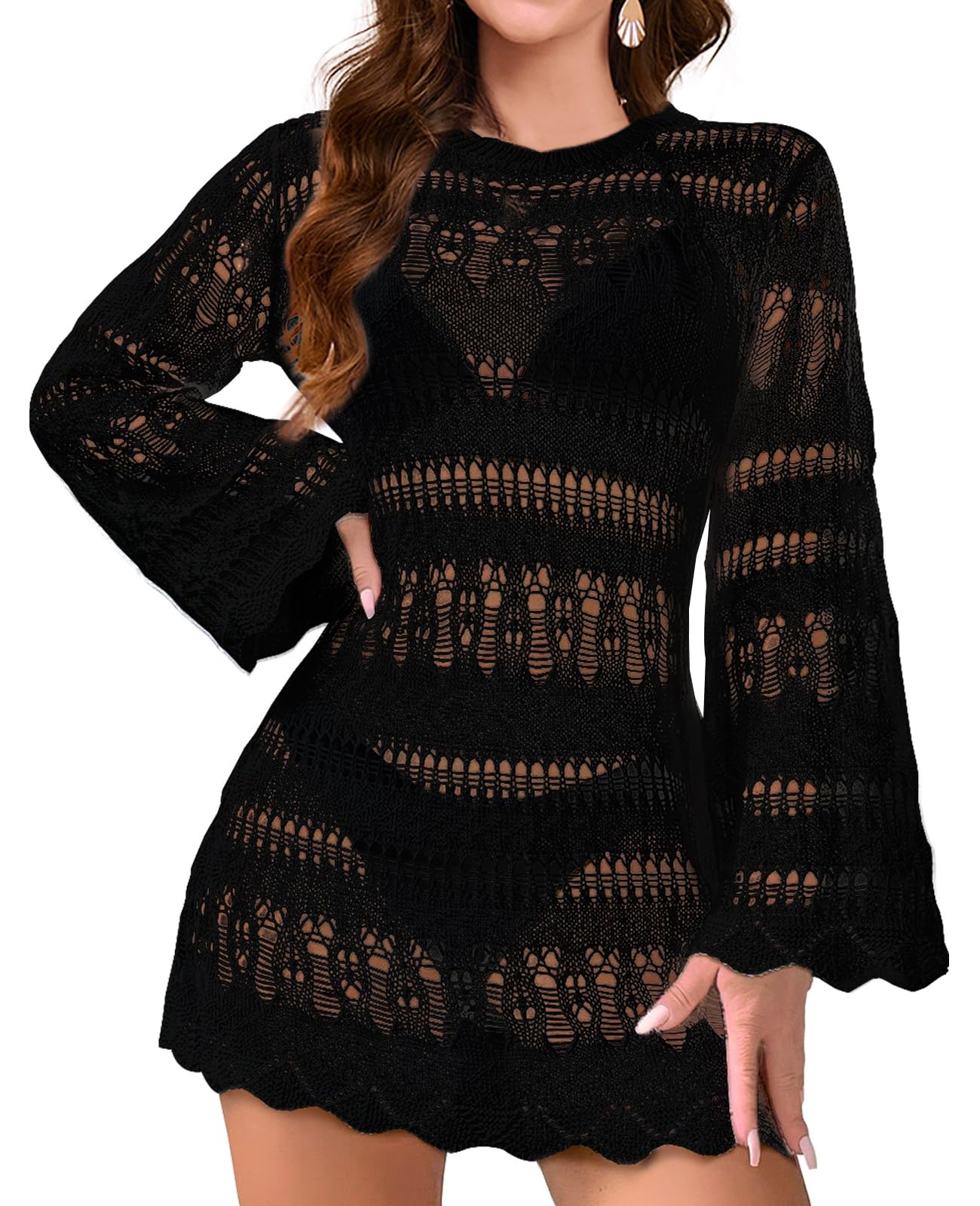 Penny Esther Swimsuit Coverup for Women Crochet Swim Cover Up Bathing Suit Cover up for Women Mesh Knit Beach Cover up