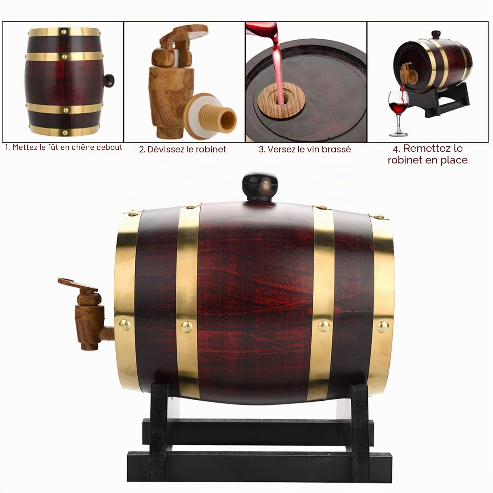 Greensen Tonneau en chêne de 3 l - Tonneau de vin vintage - Distributeur de vin - Tonneau de vin personnalisé - Tonneau à whisky - Pour la maison, le bar, les fêtes et les