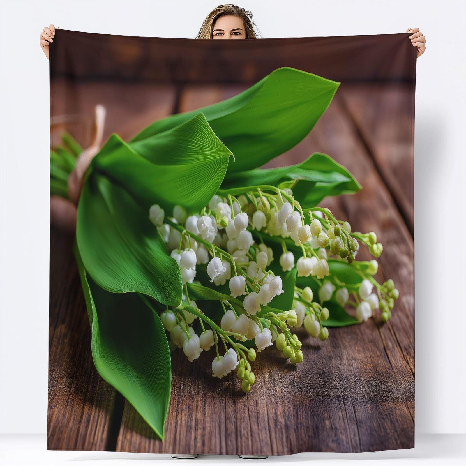 Genérico Koc flanelowy kwiaty konwalii 180 x 200 cm wygodne ciepłe koce polarowe, koc na prezent dla dzieci i dziecka, uniwersalne koce na łóżko, sofę, kemping i podróże