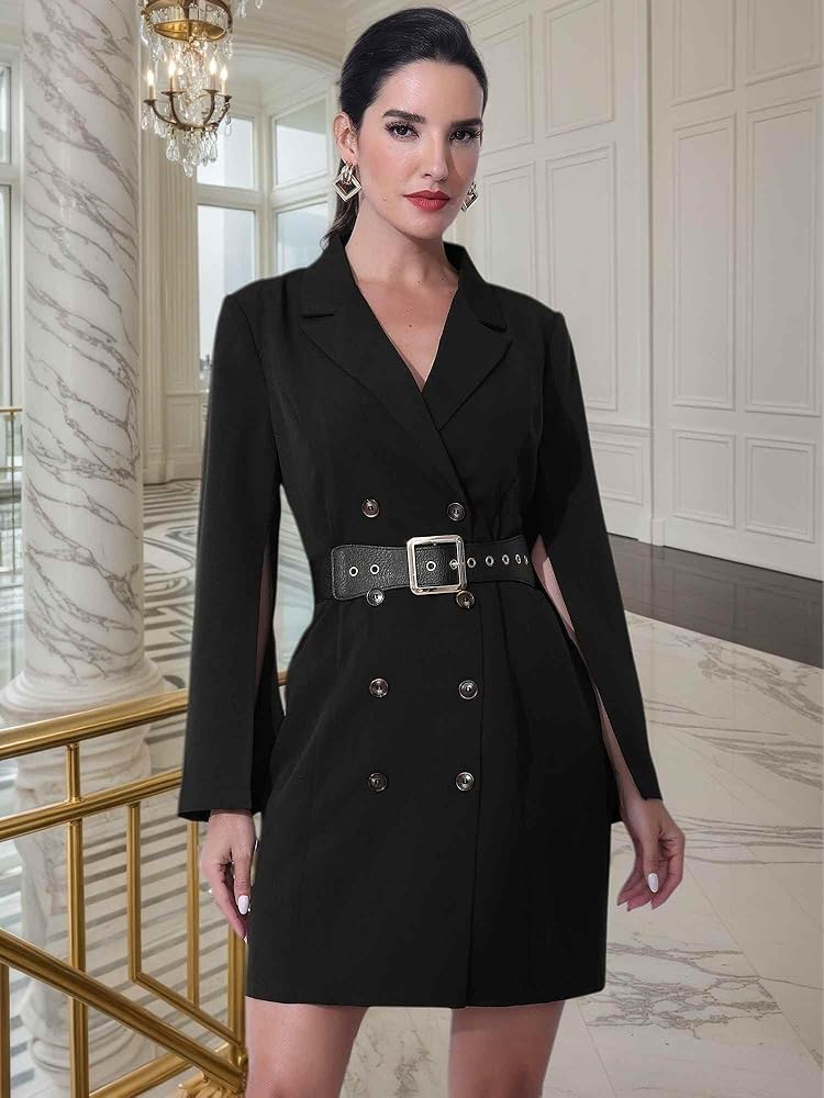 Allegra K Womens Work Dresses Slit Sleeve 2025 Fall Belted