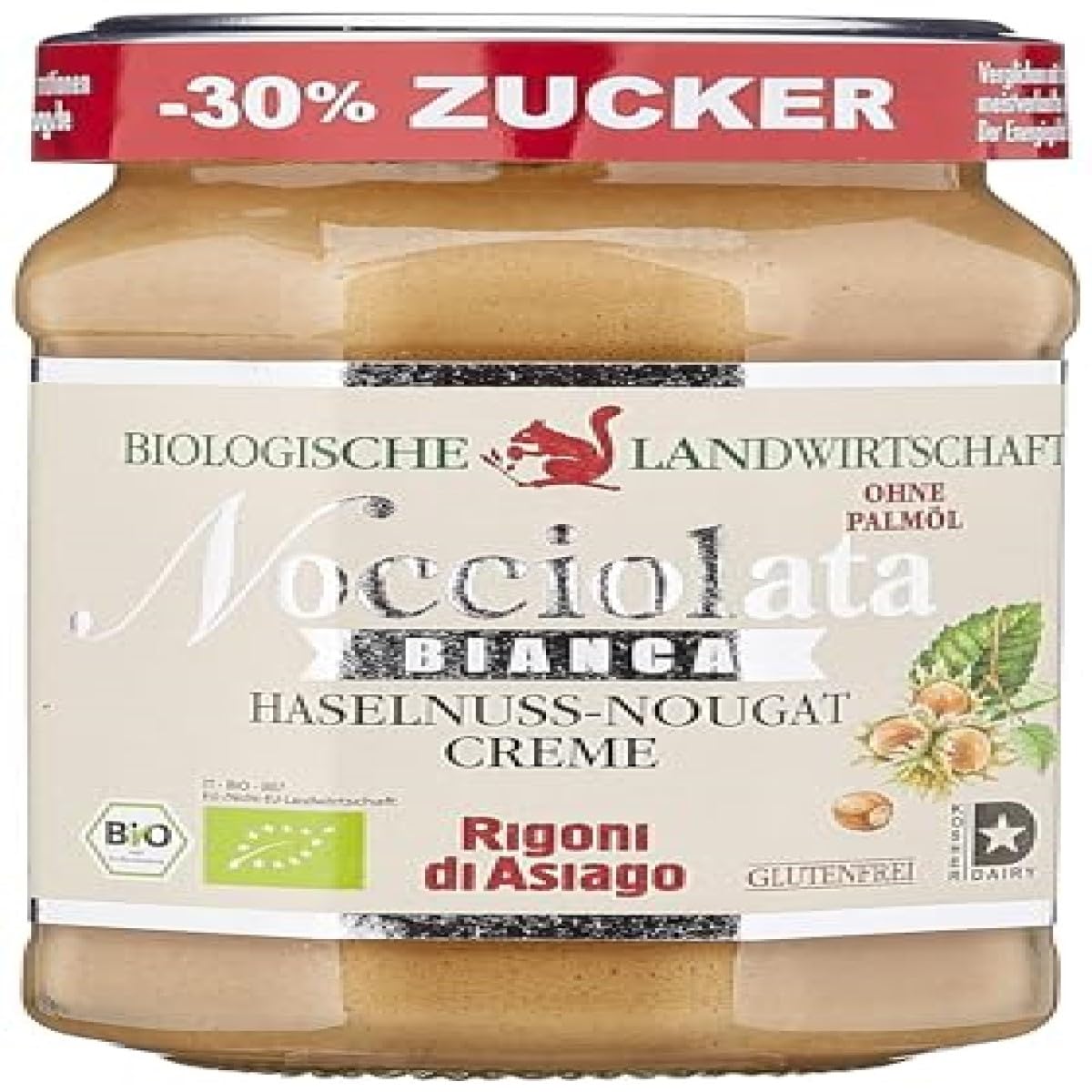 Rigoni di Asiago Nocciolata - Bianca, 1x 250g, weiße Schokolade, Haselnusscreme ohne Palmöl, Nuss Nougat Creme ohne Palmöl, Leckerer Brotaufstrich