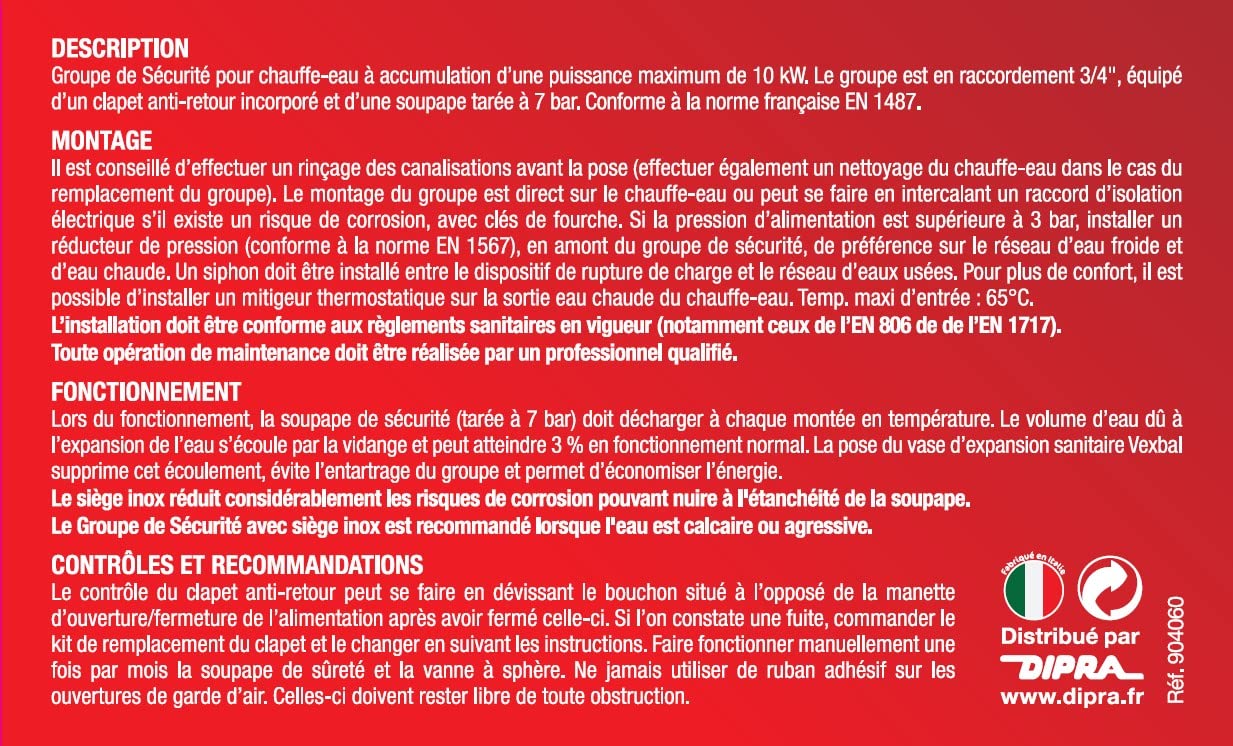 Dipra 904060 Groupe sécurité coudé Anti-calcaire Chauffe Eau, Bleu