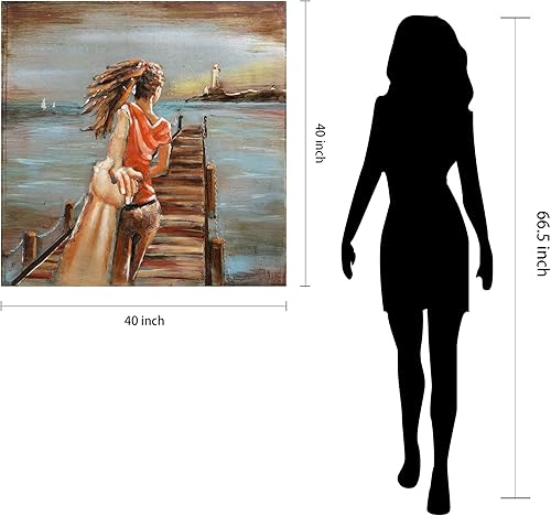 Miniatura 6 de Empire Art Direct Arte de pared de metal para niña romántica, escultura de pared de hierro mixto pintado a mano, decoración de pared 3D, listo para