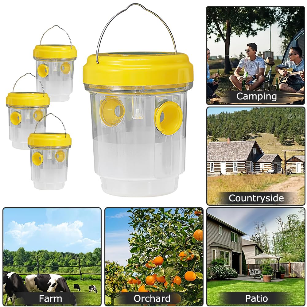 Piège Frelon Asiatique, 4 Pièces Piège à Guêpes Insectes, Attrape-Guêpes Amovible et Réutilisable, Kit Piège a Frelon Asiatique pour Exterieur Jardin Balcon, sans Produits Chimiques (Jaune)