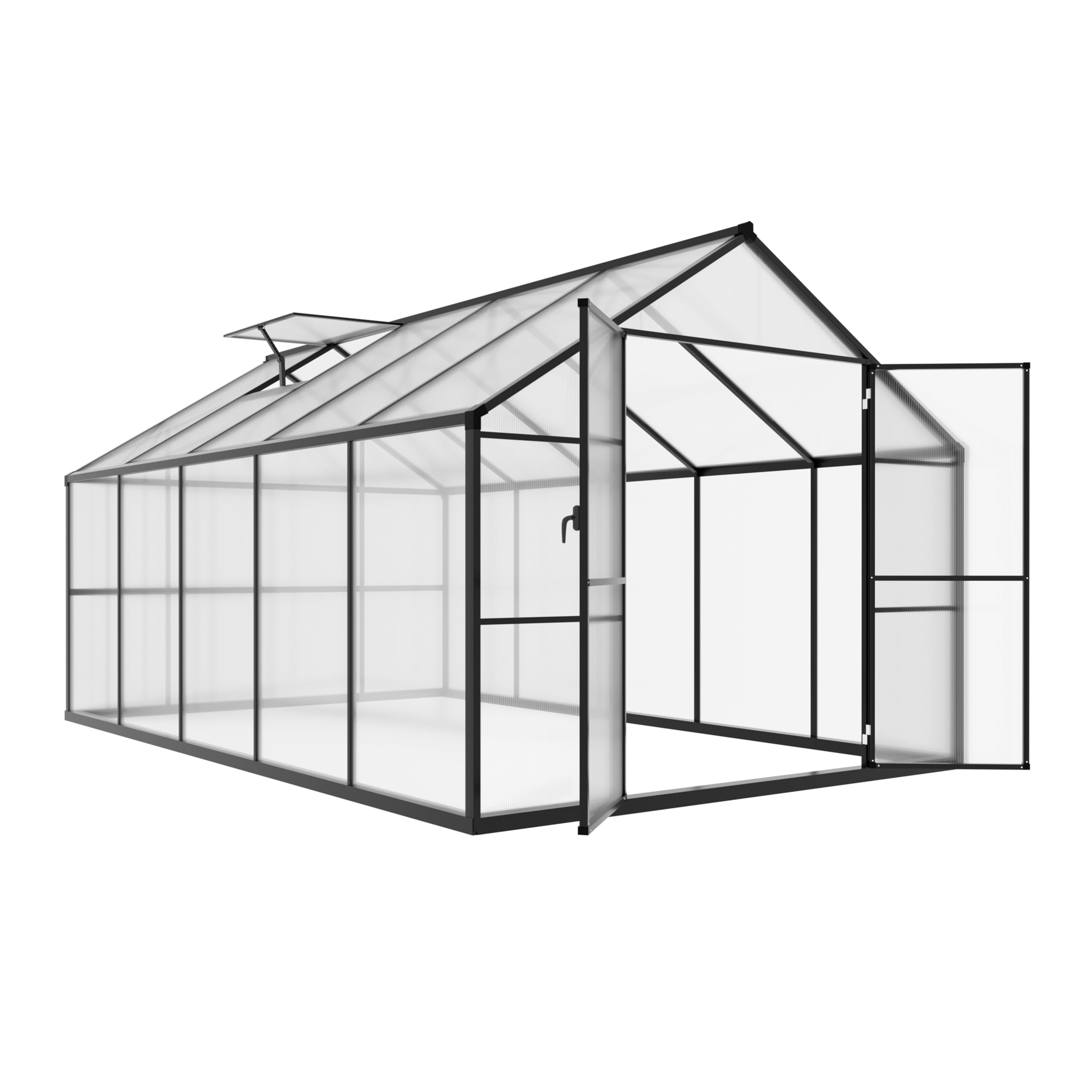 ( incomplete) MUPATER 8 x 10 FT Heavy Duty Greenhouse, Walk-in Greenhouse with Lockable Door and Adjustable Roof Vent, Polycarbonate Green House Kit with Aluminum Frame, for Backyard, Garden, Outdoor, Grey
